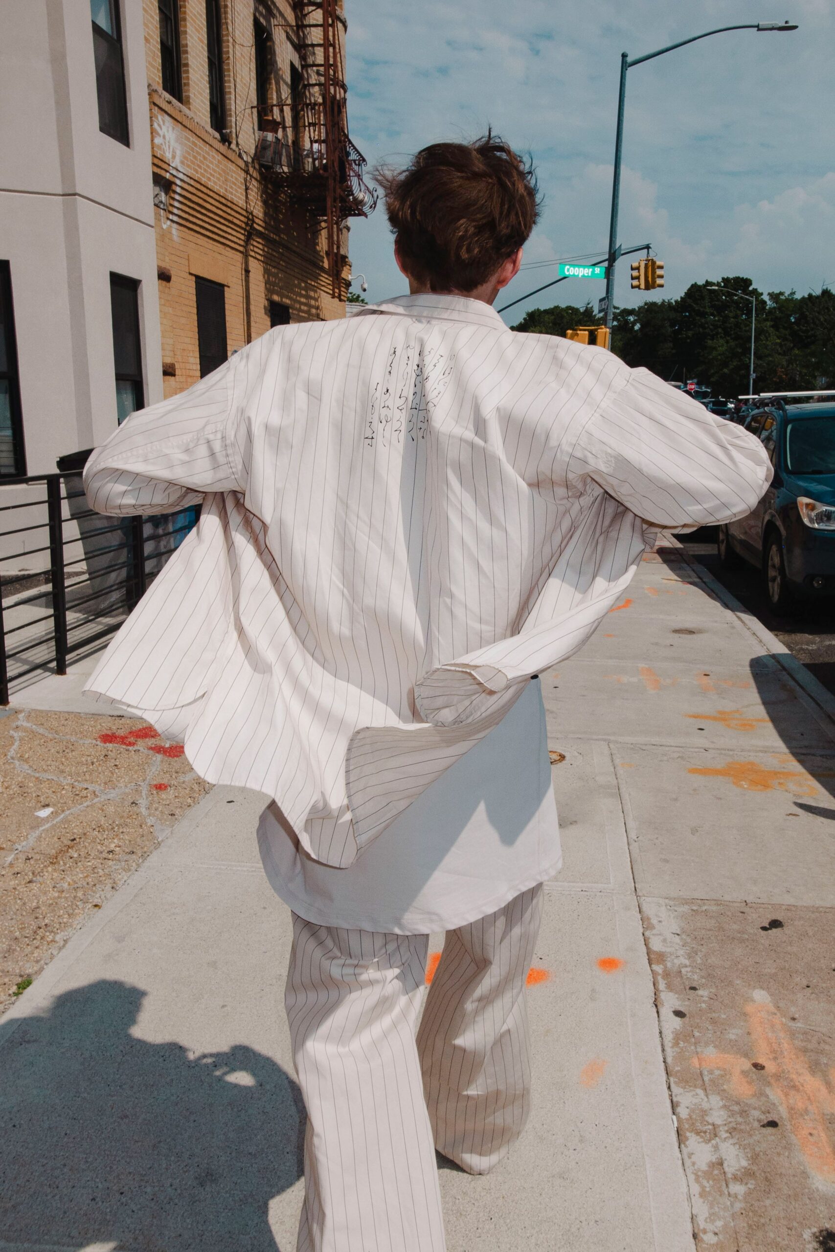 relaxed white striped shirt and pants