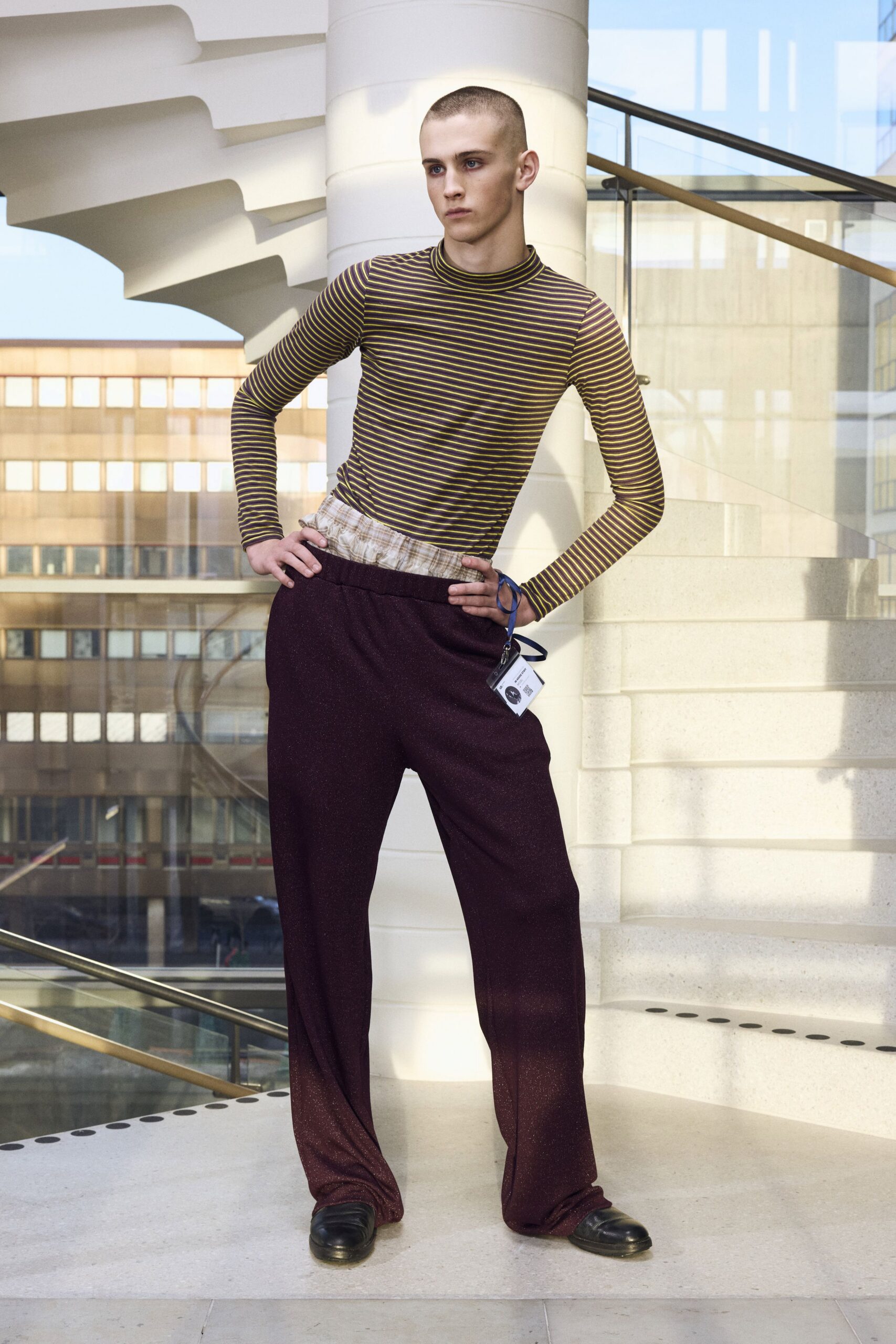 striped fitted top with relaxed pants