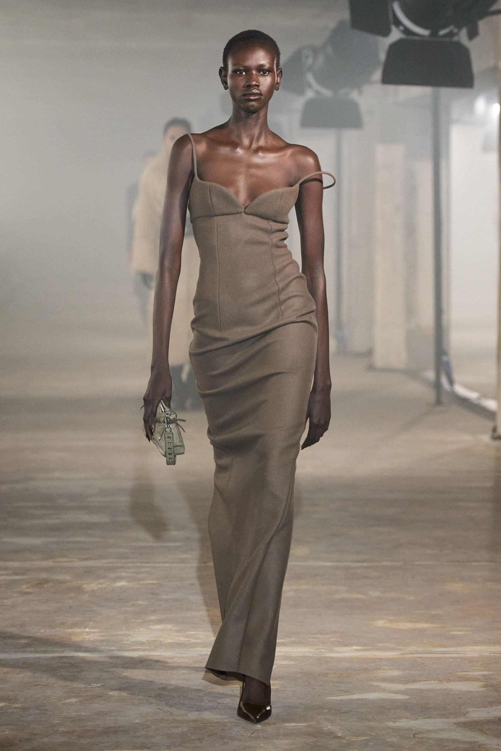 brown fitted sleeveless gown