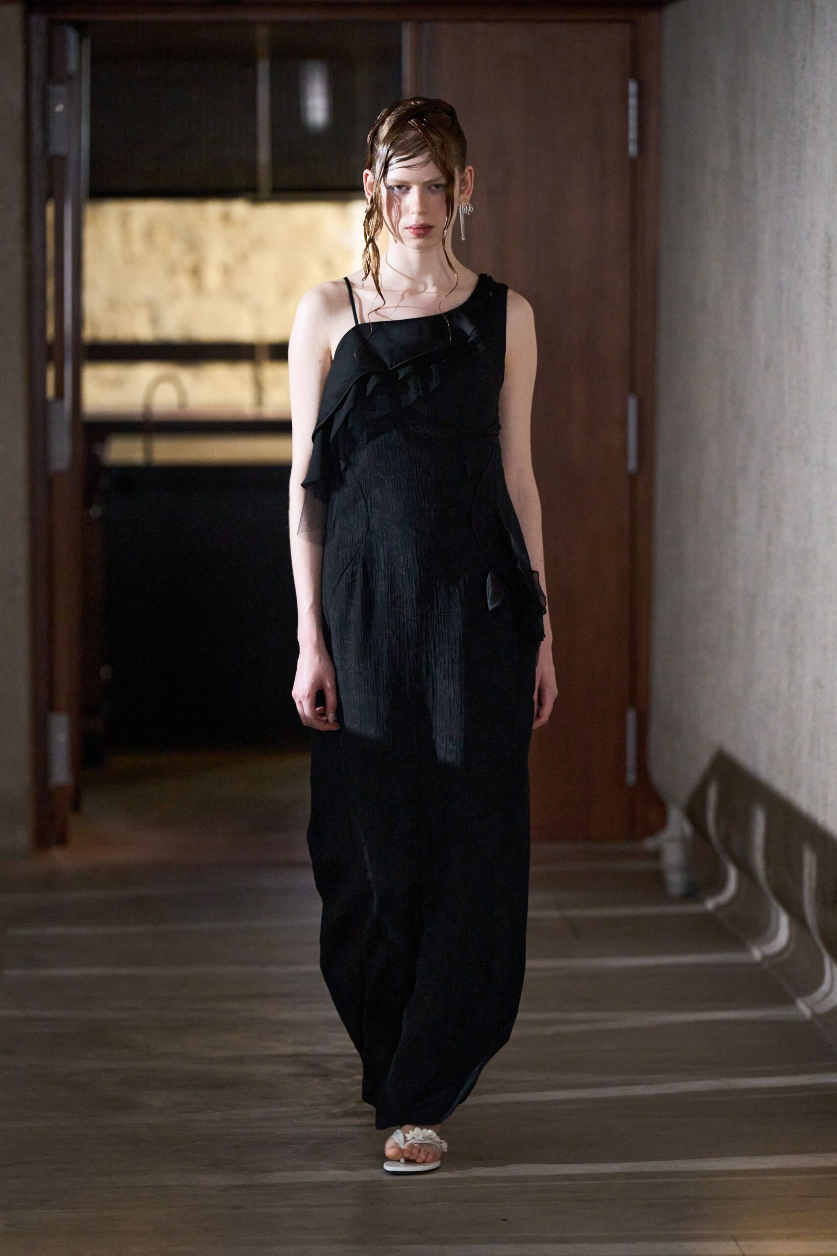 black silk sleeveless gown