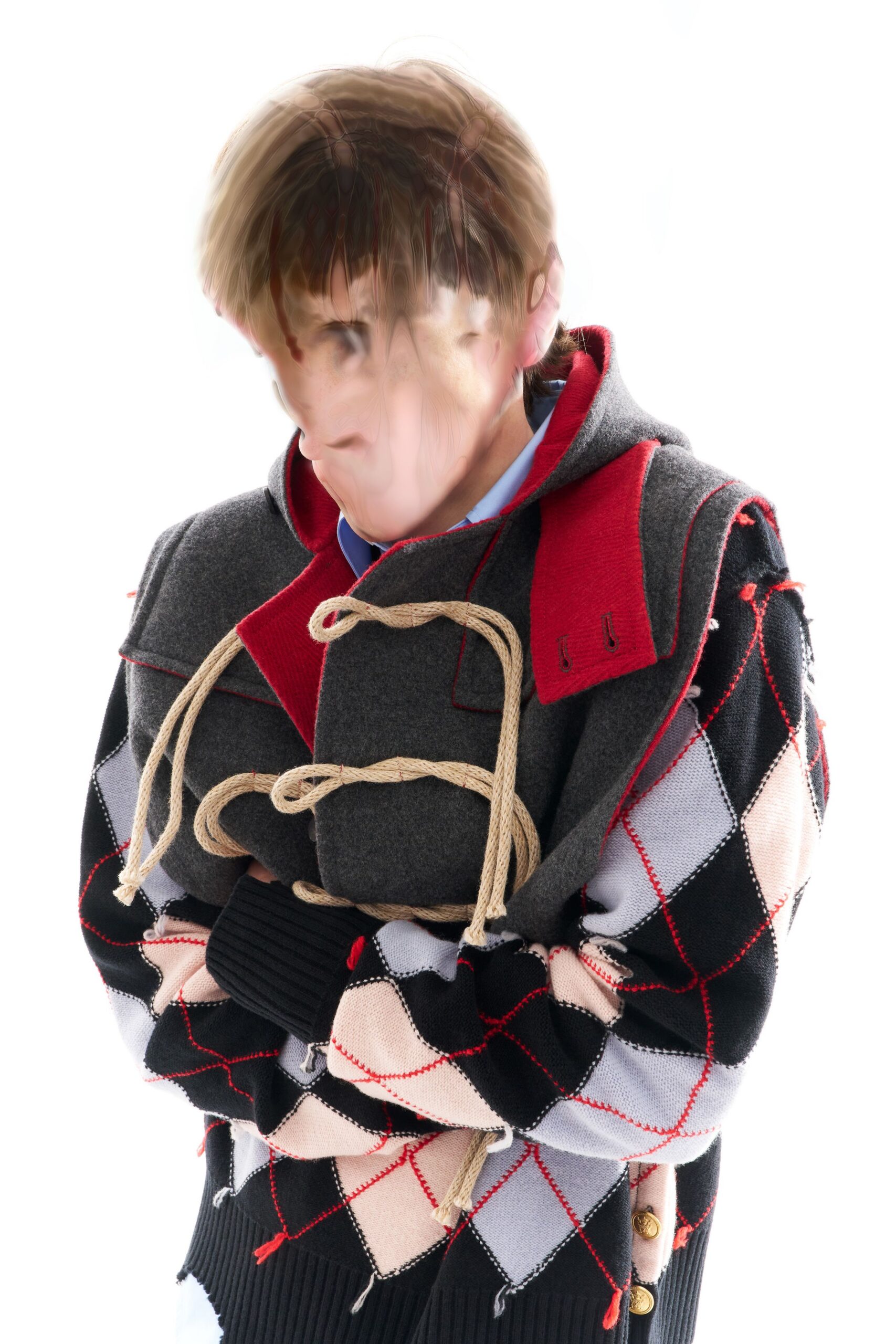 gray argyle hooded sweater
