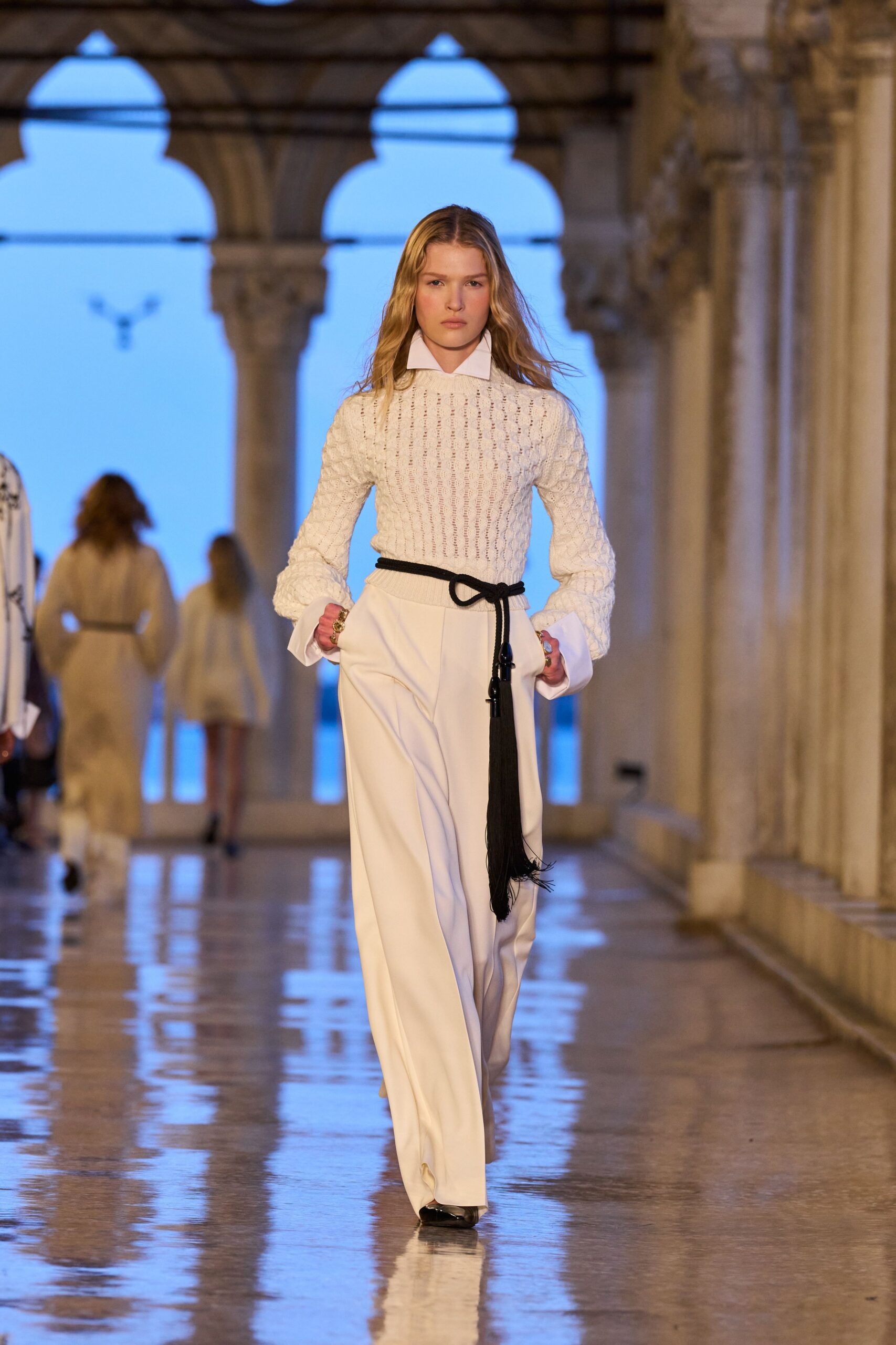 white fitted top with relaxed pants