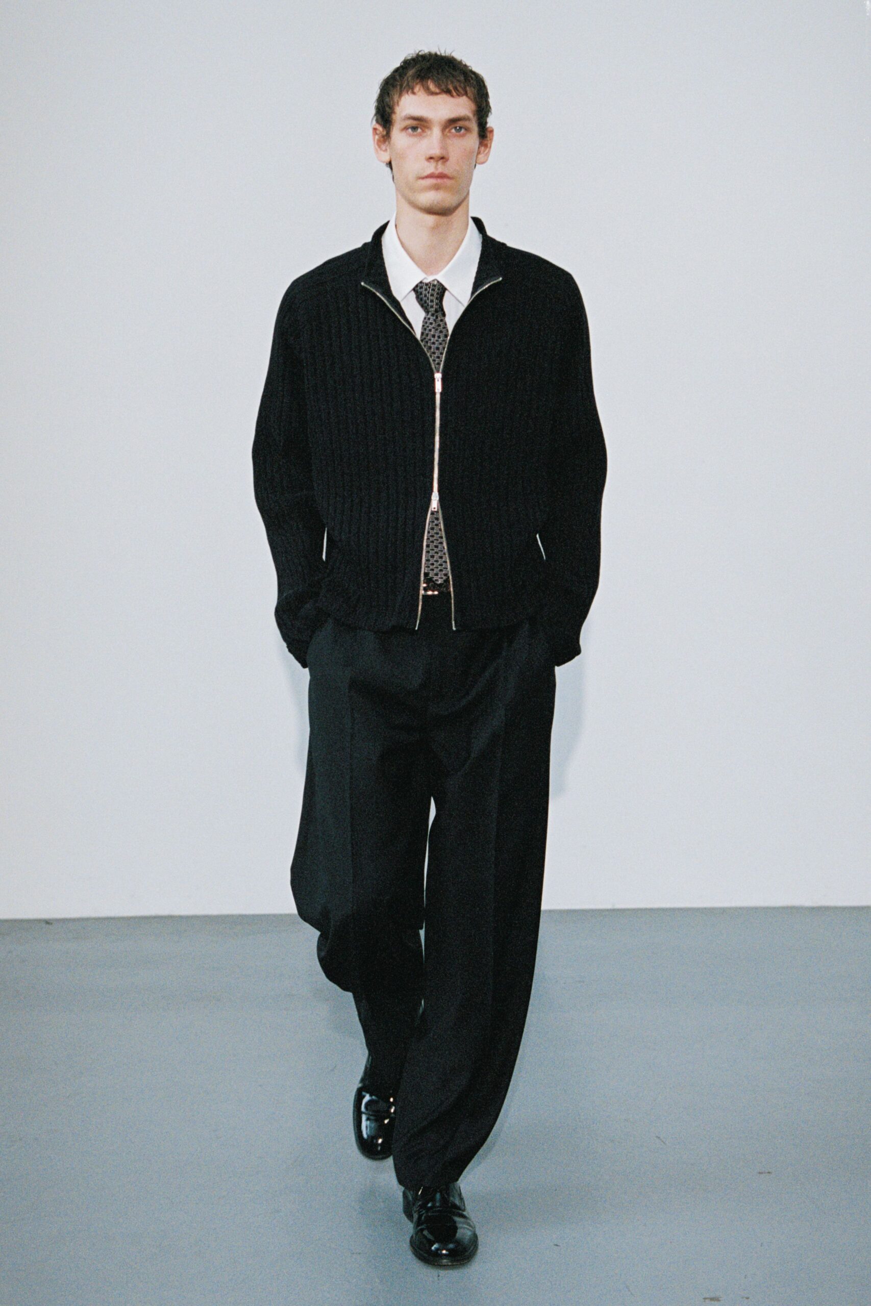 black relaxed jacket with white shirt