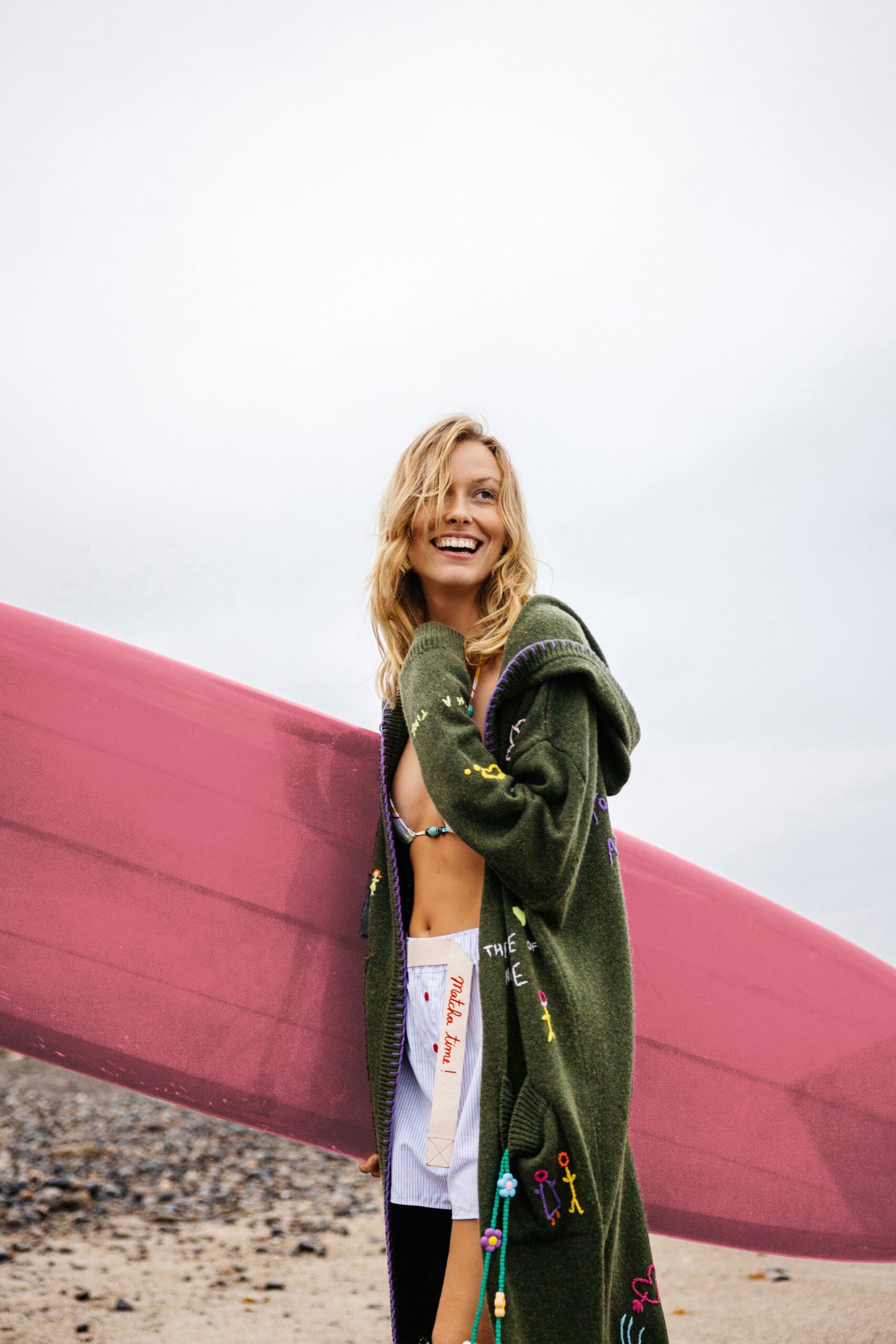 green cotton long-sleeve hooded relaxed embroidered cardigan