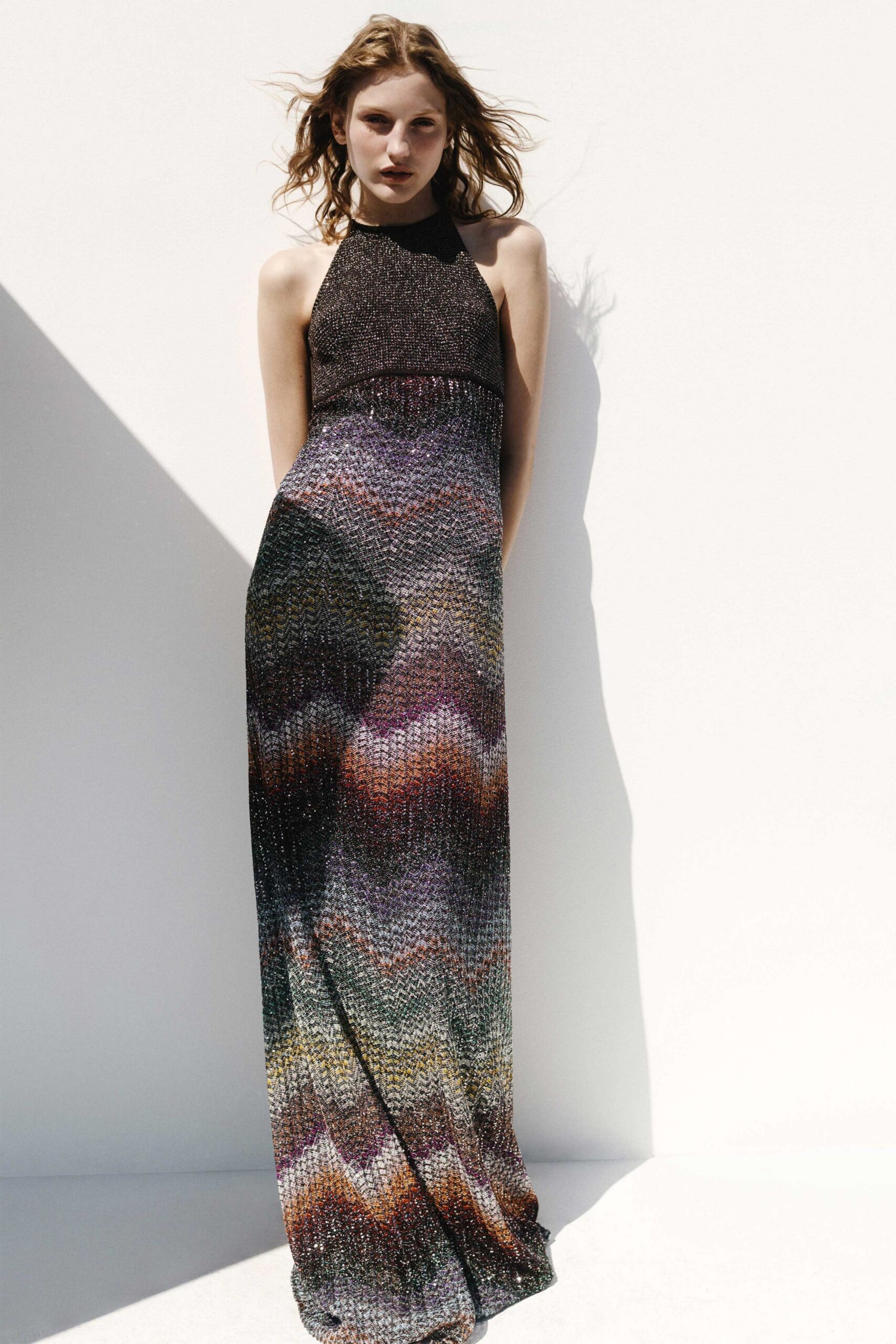 multi-colored zigzag knit gown