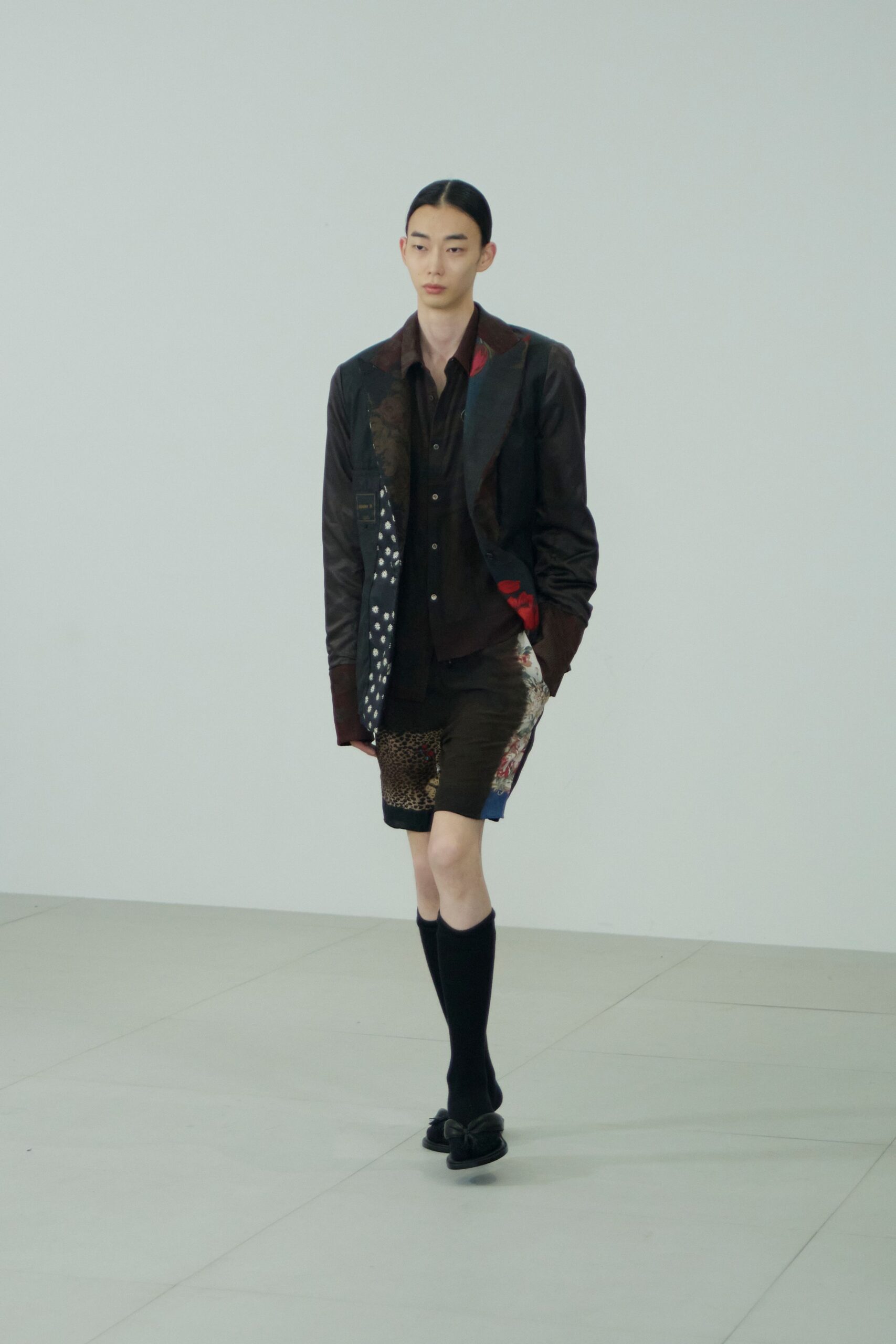 black multi patchwork blazer and shorts