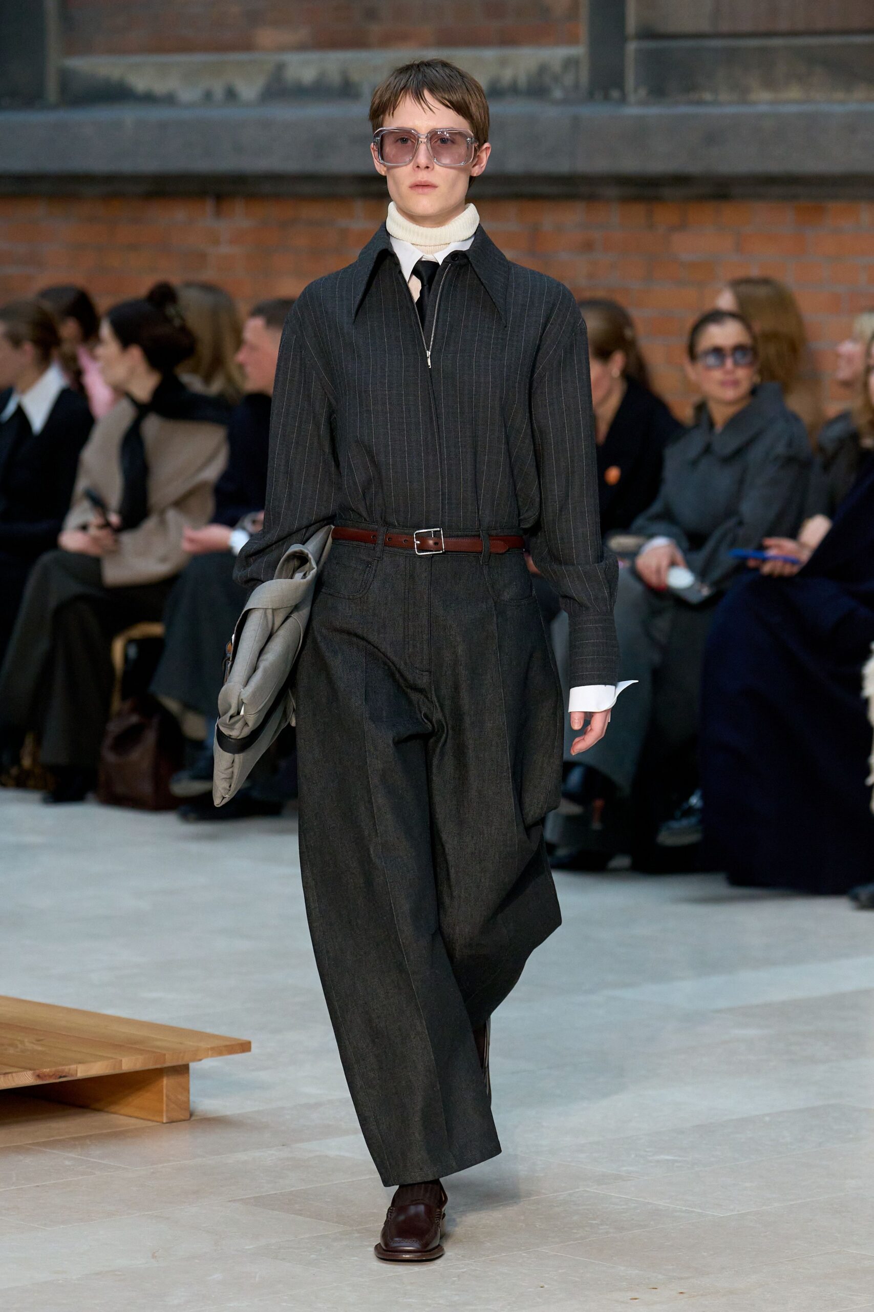 relaxed black striped shirt with wide-leg pants