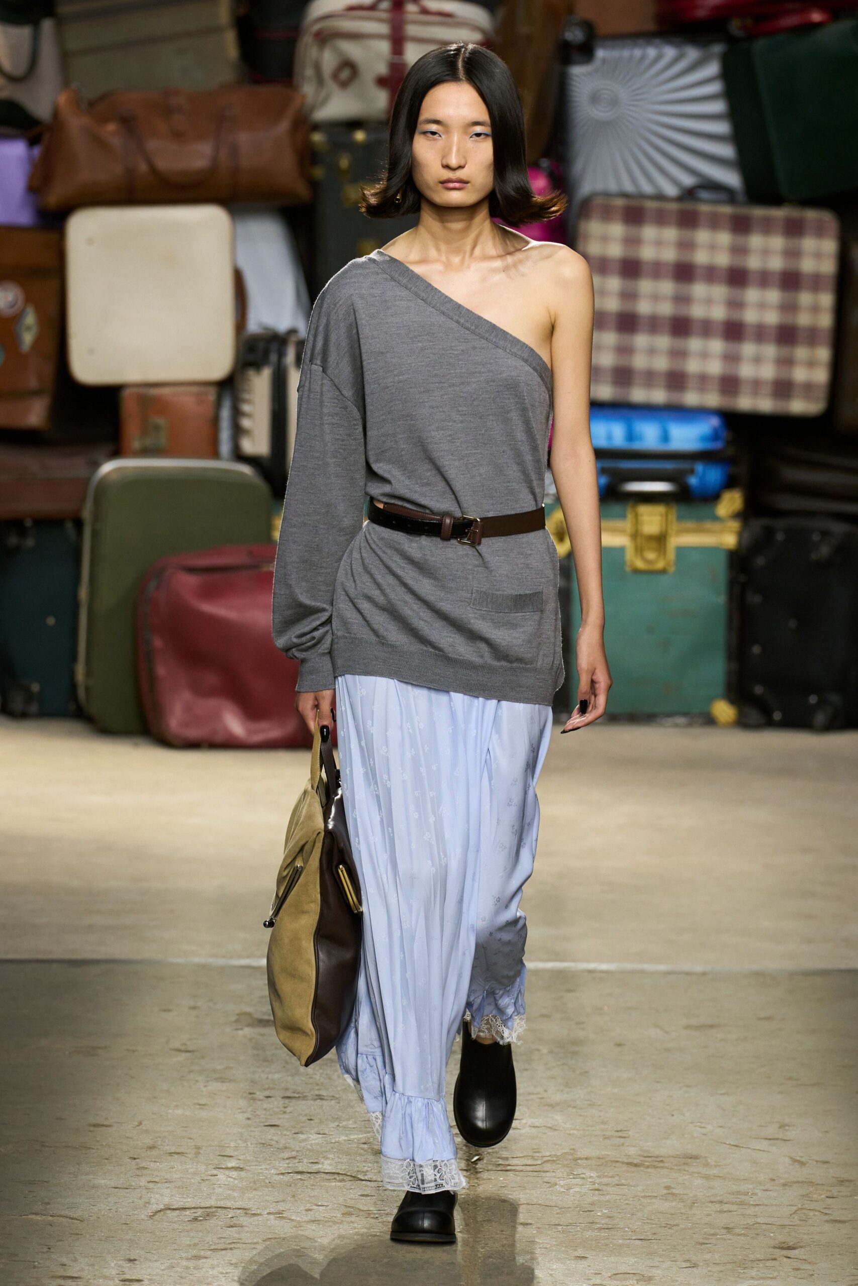 blue cotton fitted tiered maxi skirt