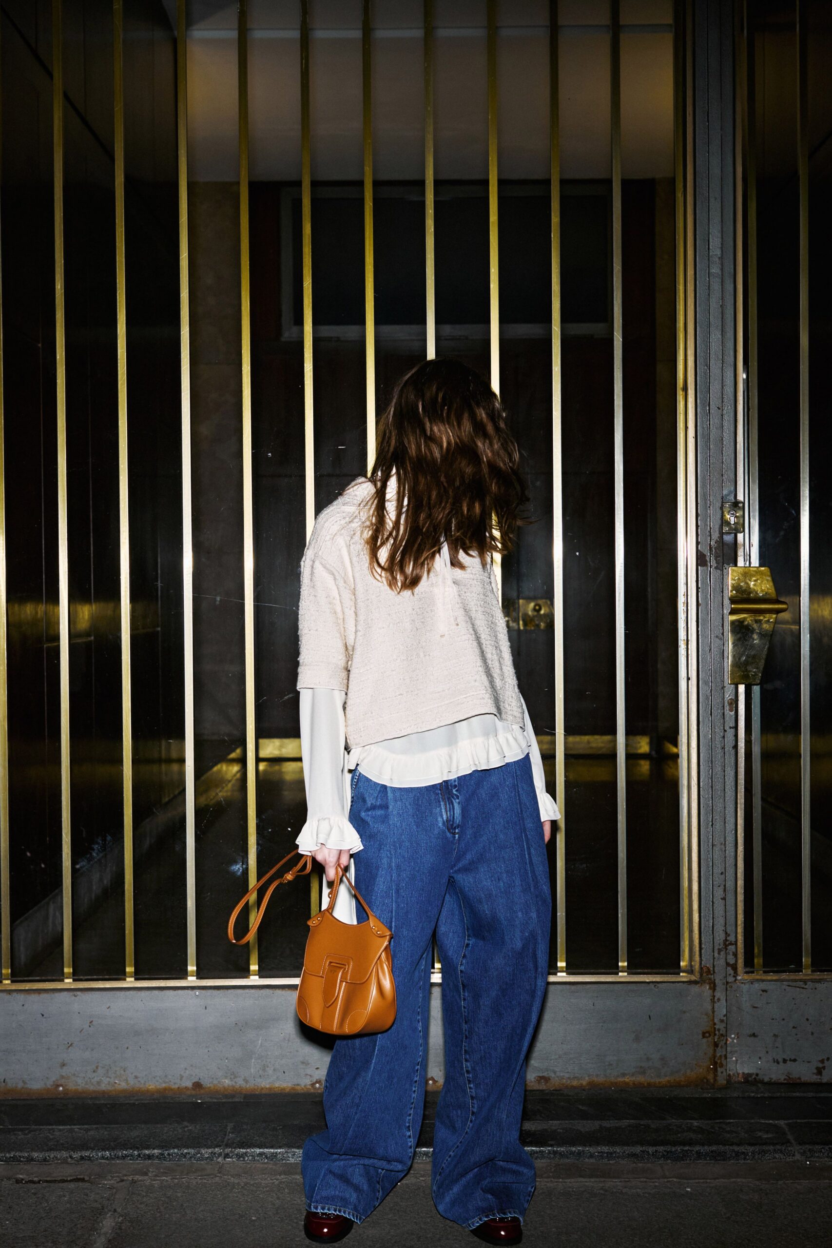 beige relaxed sweater with white shirt