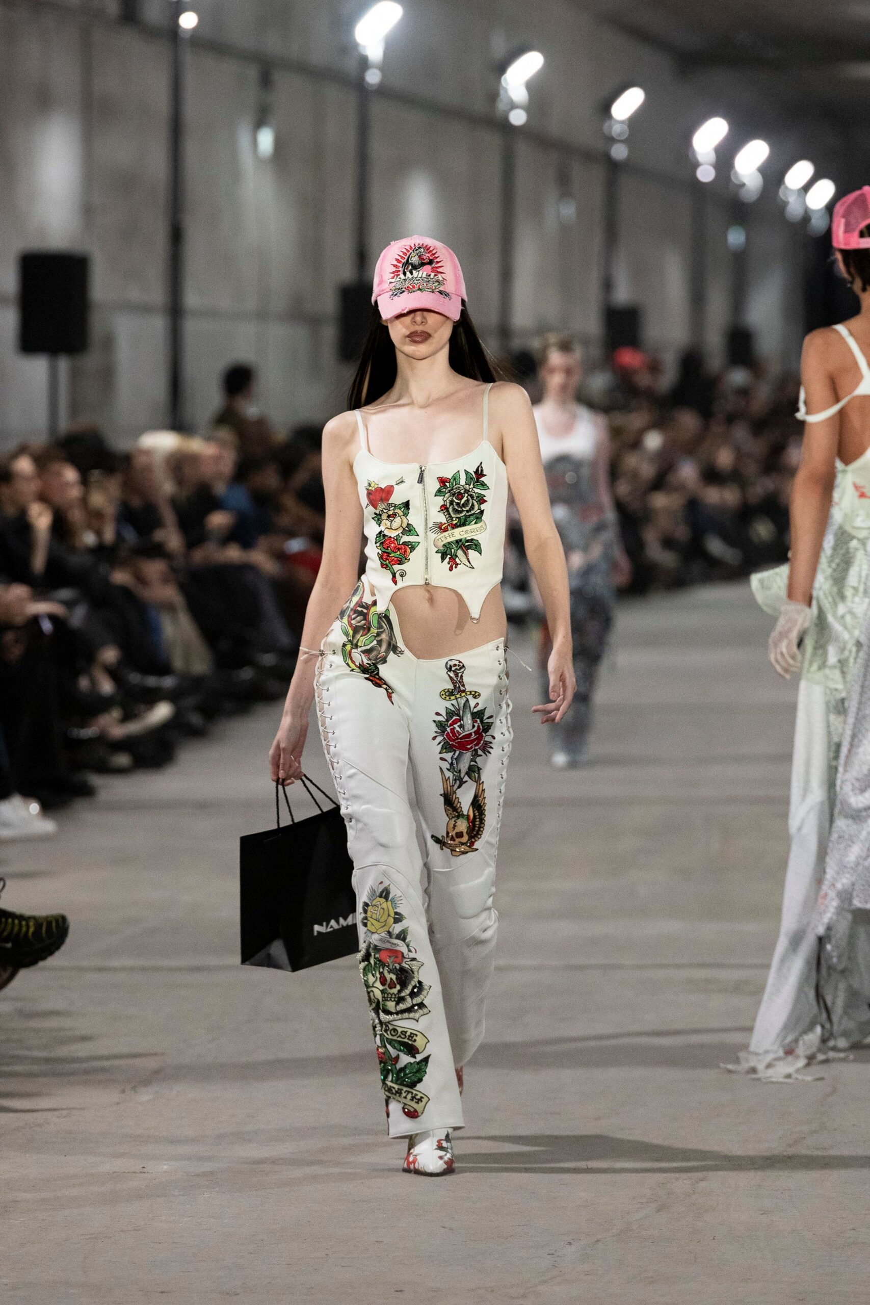 white embroidered top and pants