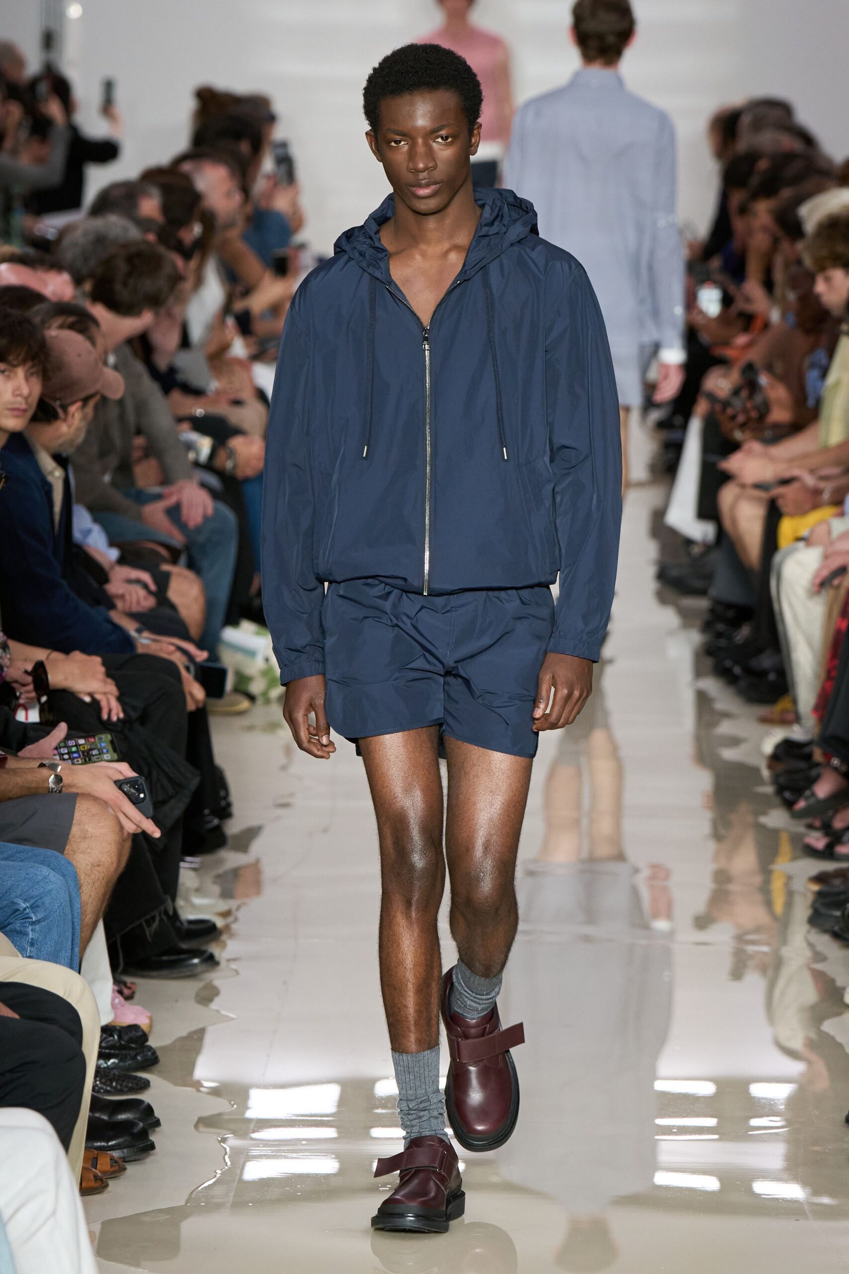 blue hoodie and shorts outfit