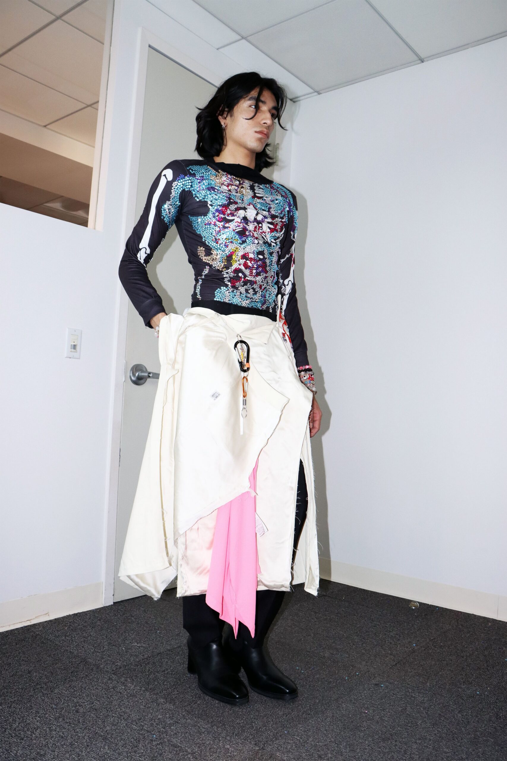 white cotton asymmetric relaxed layered skirt