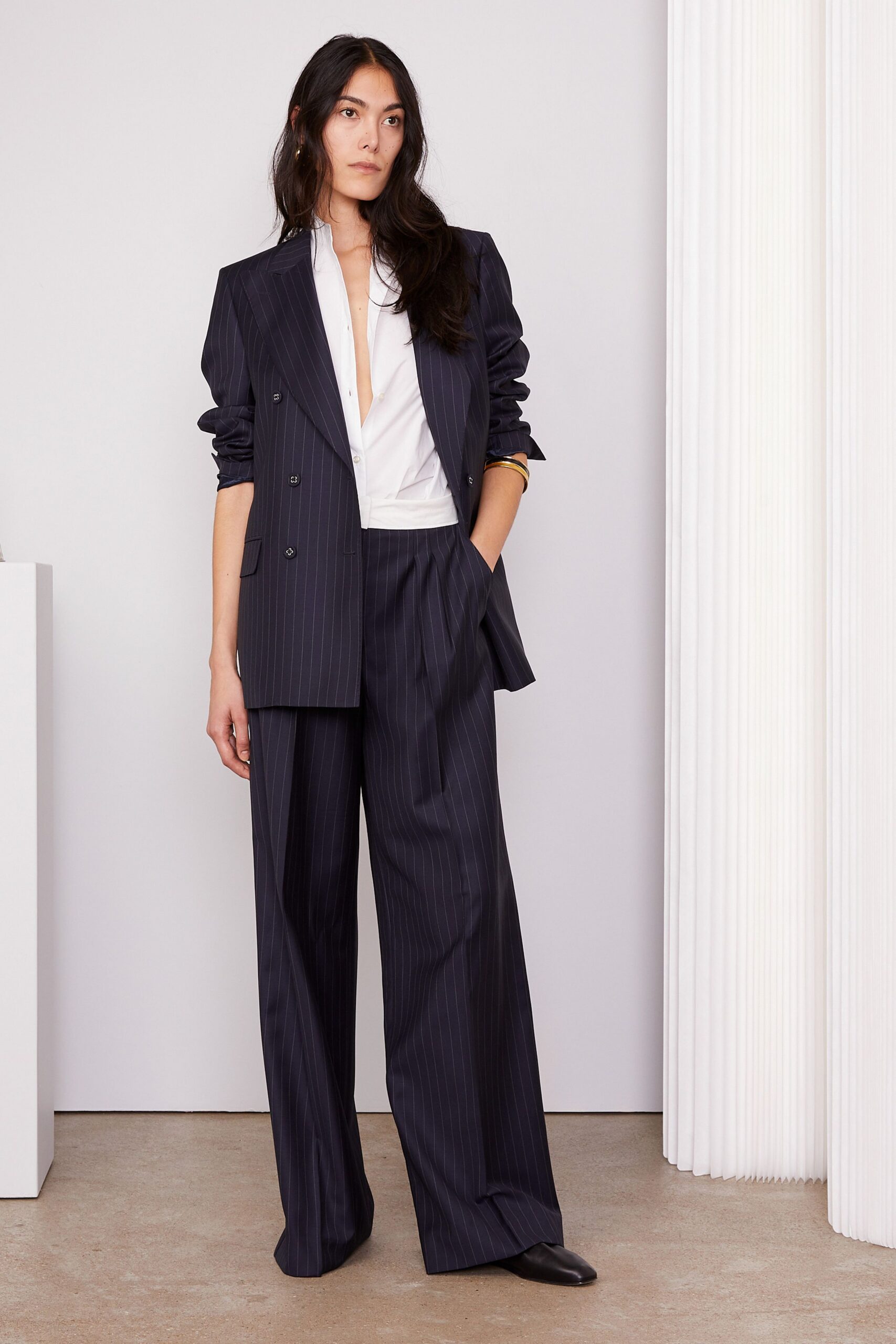 black tailored blazer with white shirt