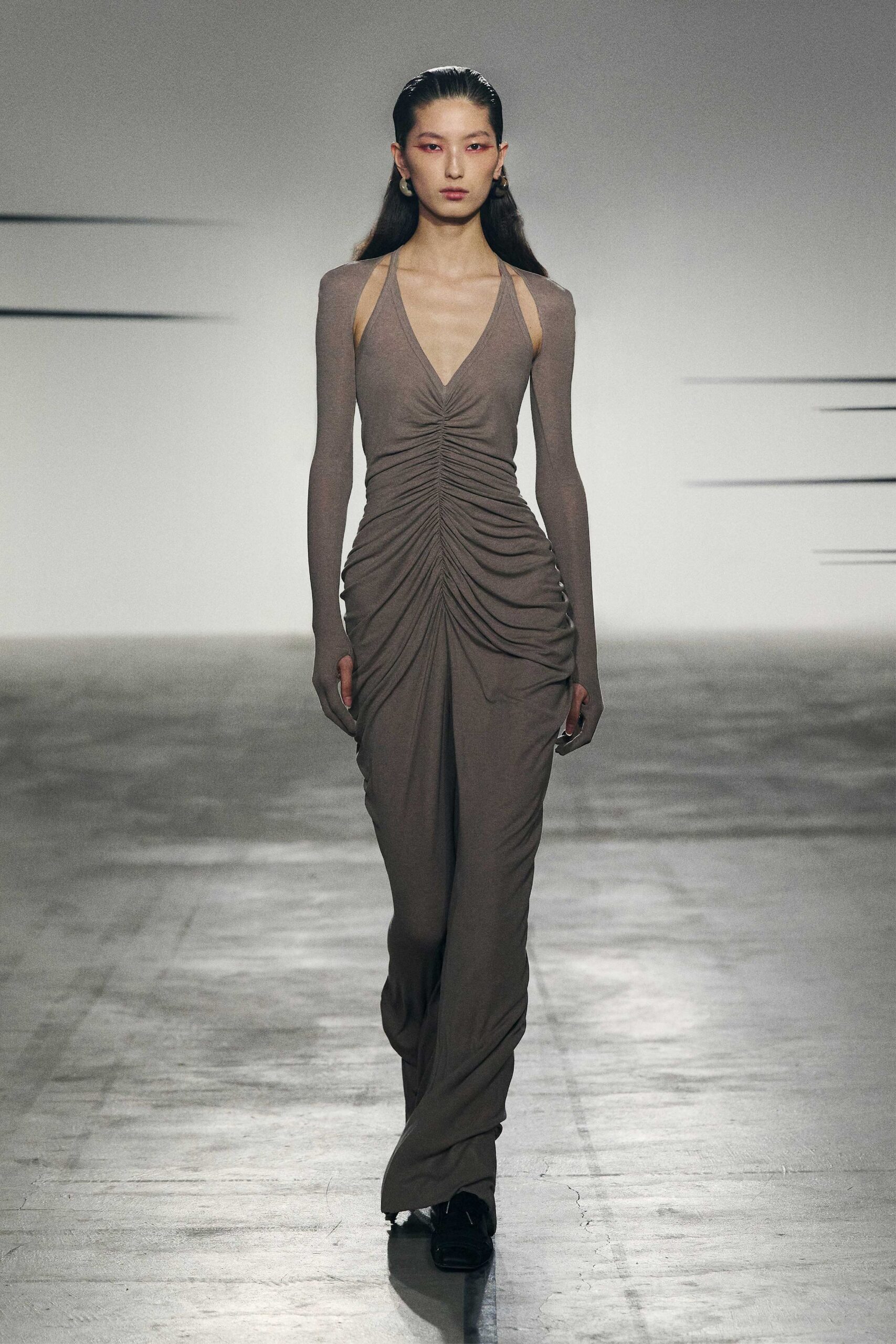 brown fitted sleeveless gown