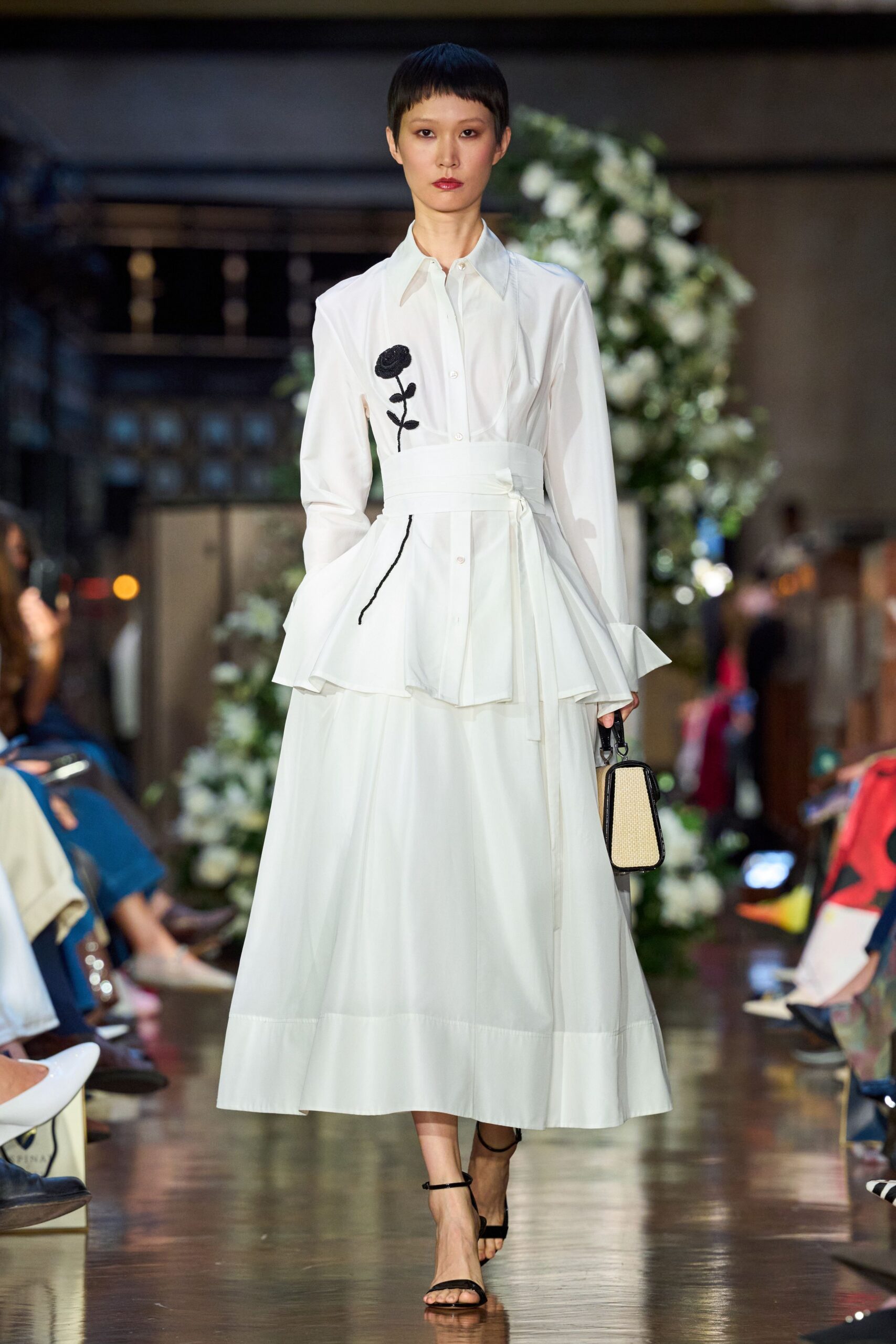 white cotton shirt-dress with black shoes