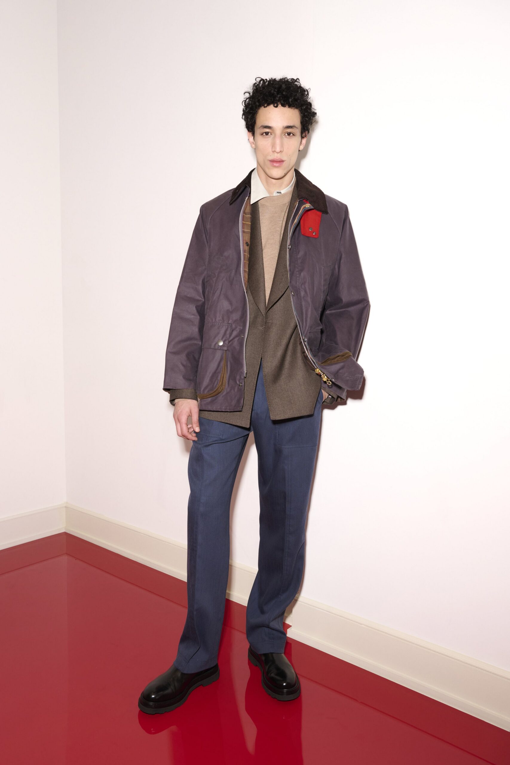 purple cotton long-sleeve collared relaxed buttoned jacket