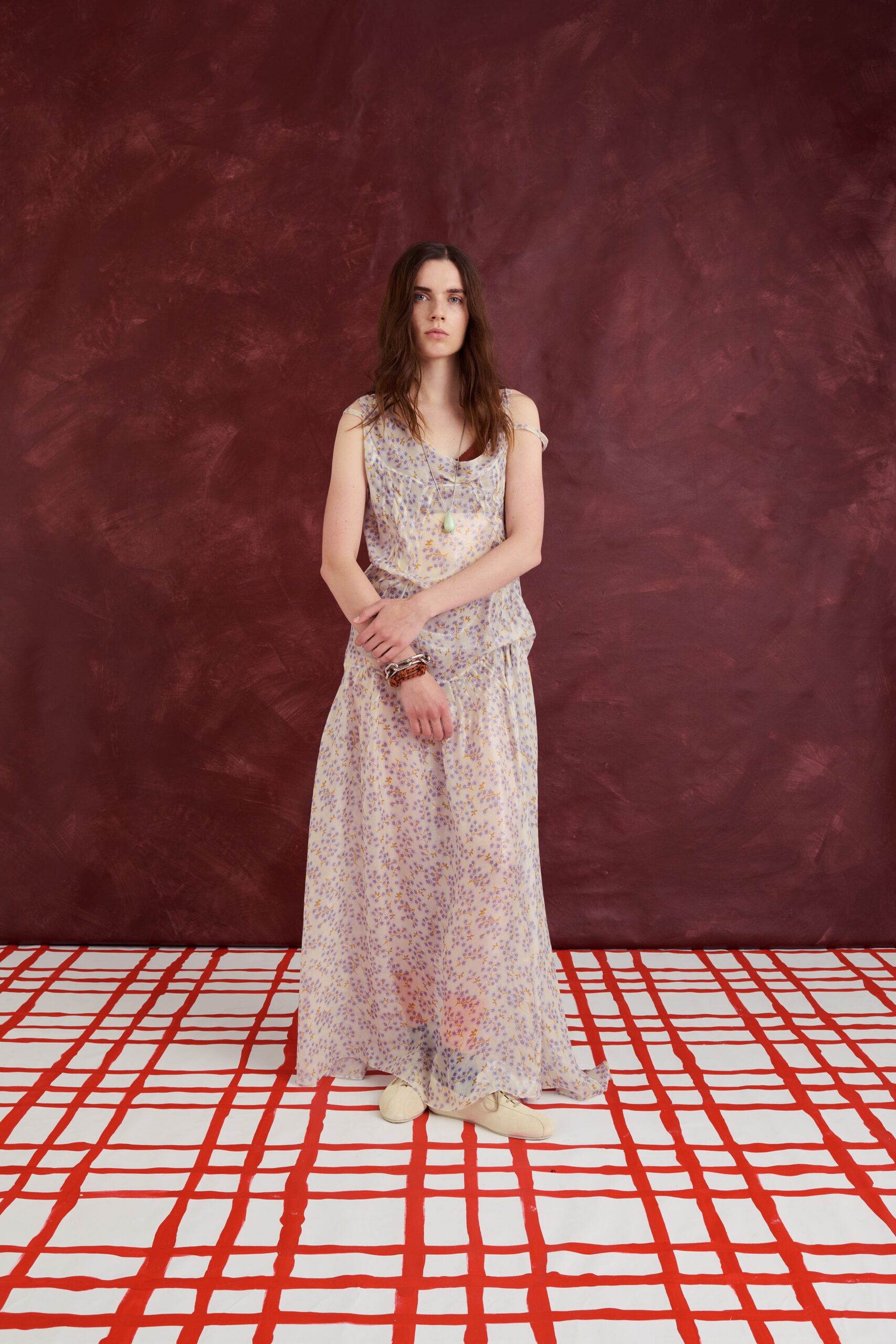 multi silk sleeveless v-neck relaxed floral tiered dress