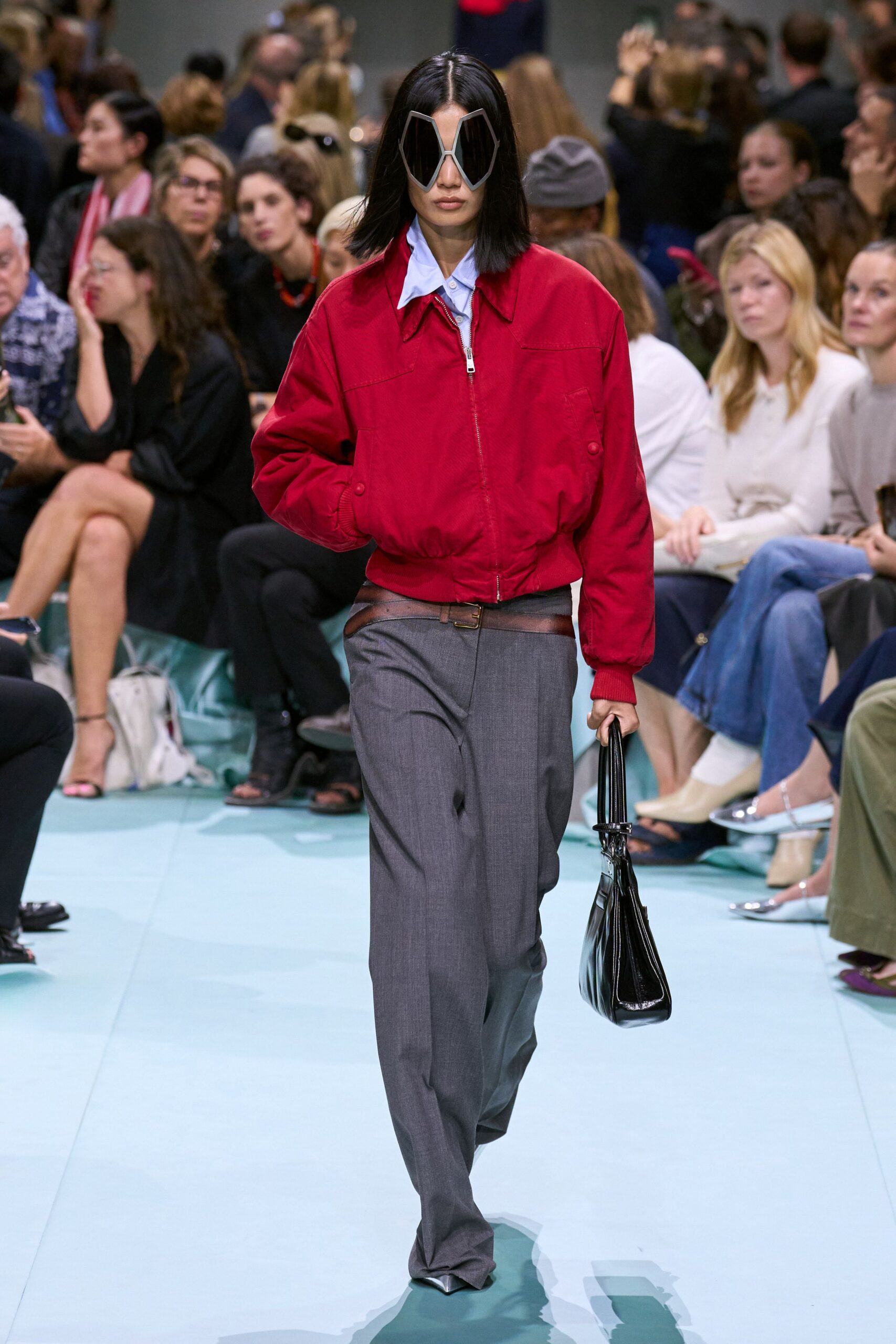 red cotton long-sleeve collared relaxed jacket