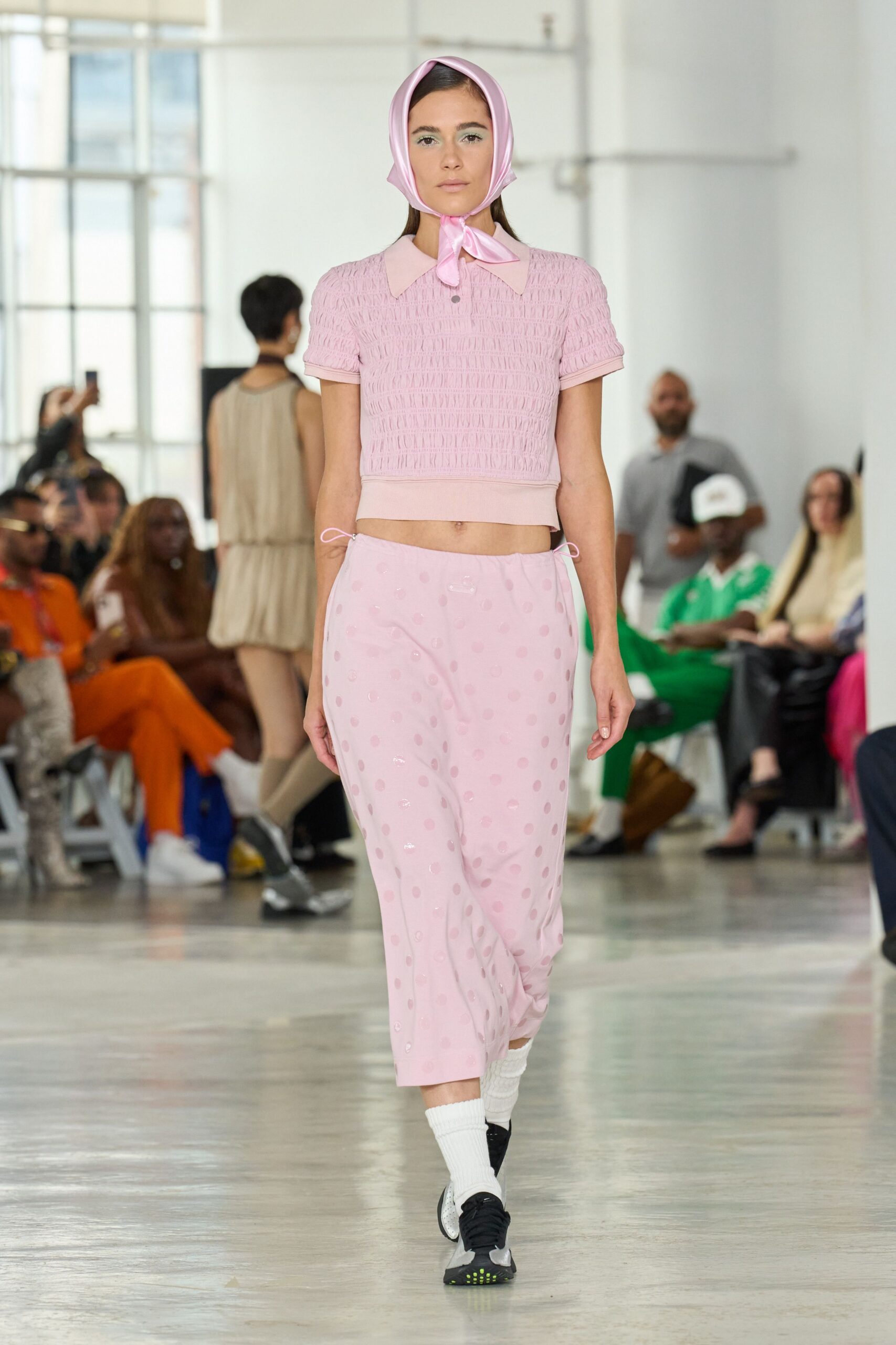 pink ruched top and pants