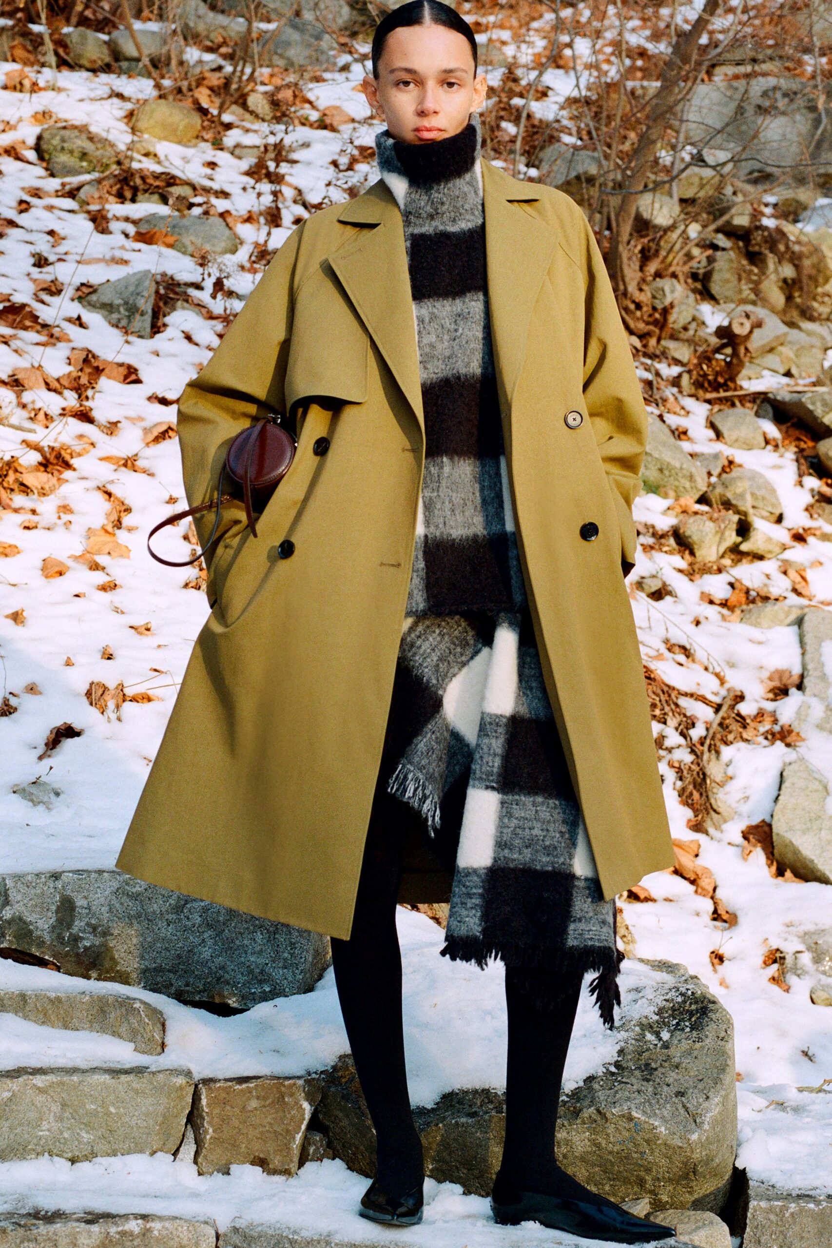 black wool checked scarf