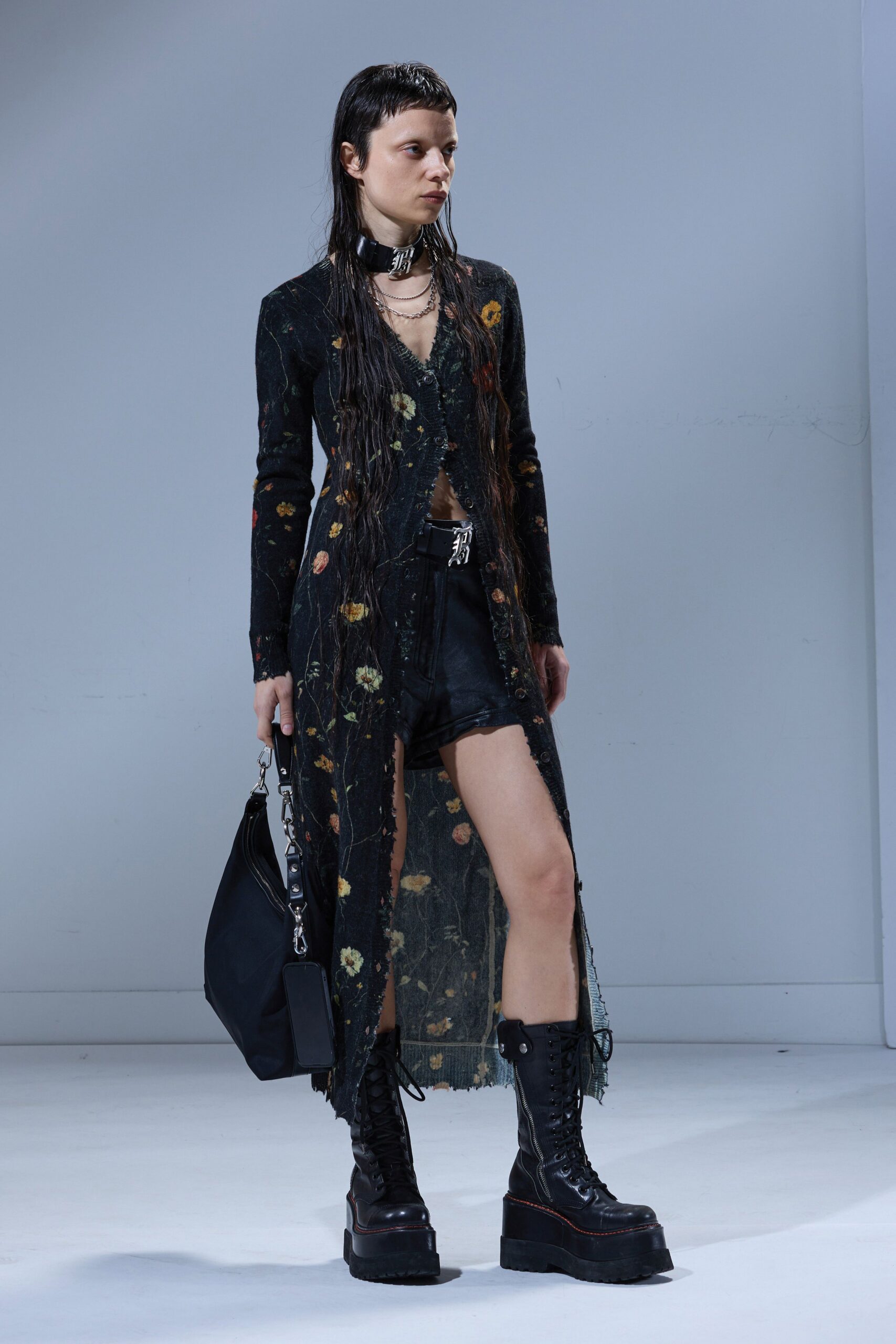 black lace long-sleeve v-neck fitted floral layered dress