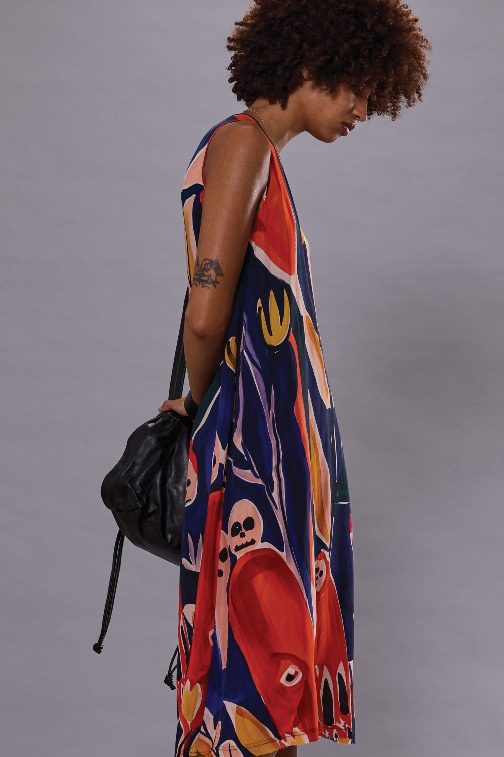 multi cotton sleeveless relaxed printed midi dress