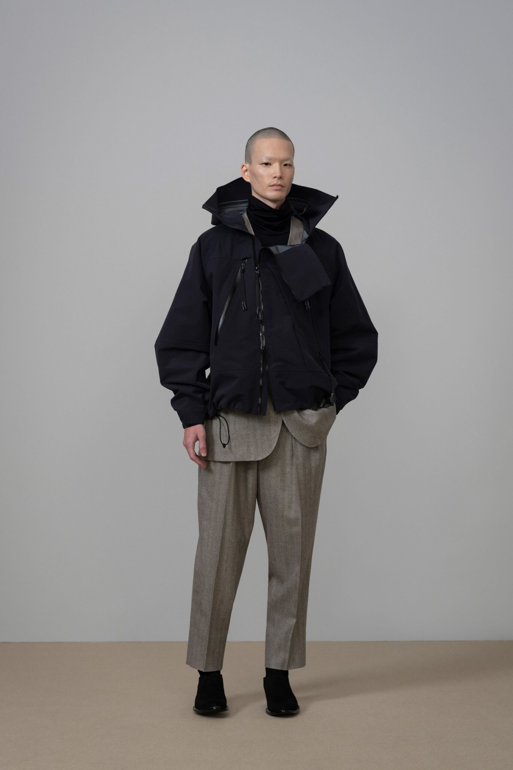 gray wool tailored straight-leg pants