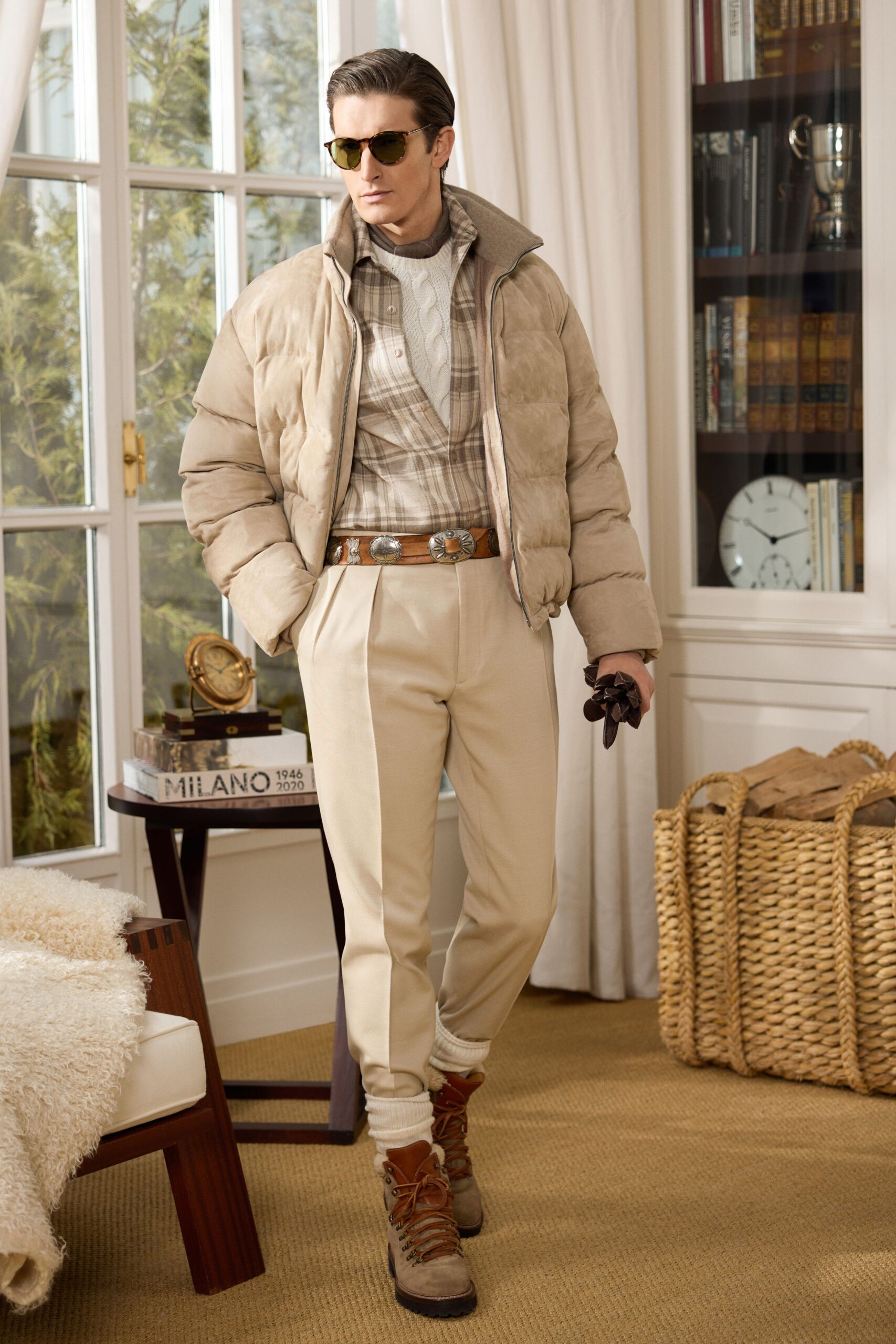 beige fur long-sleeve collared relaxed zippered jacket