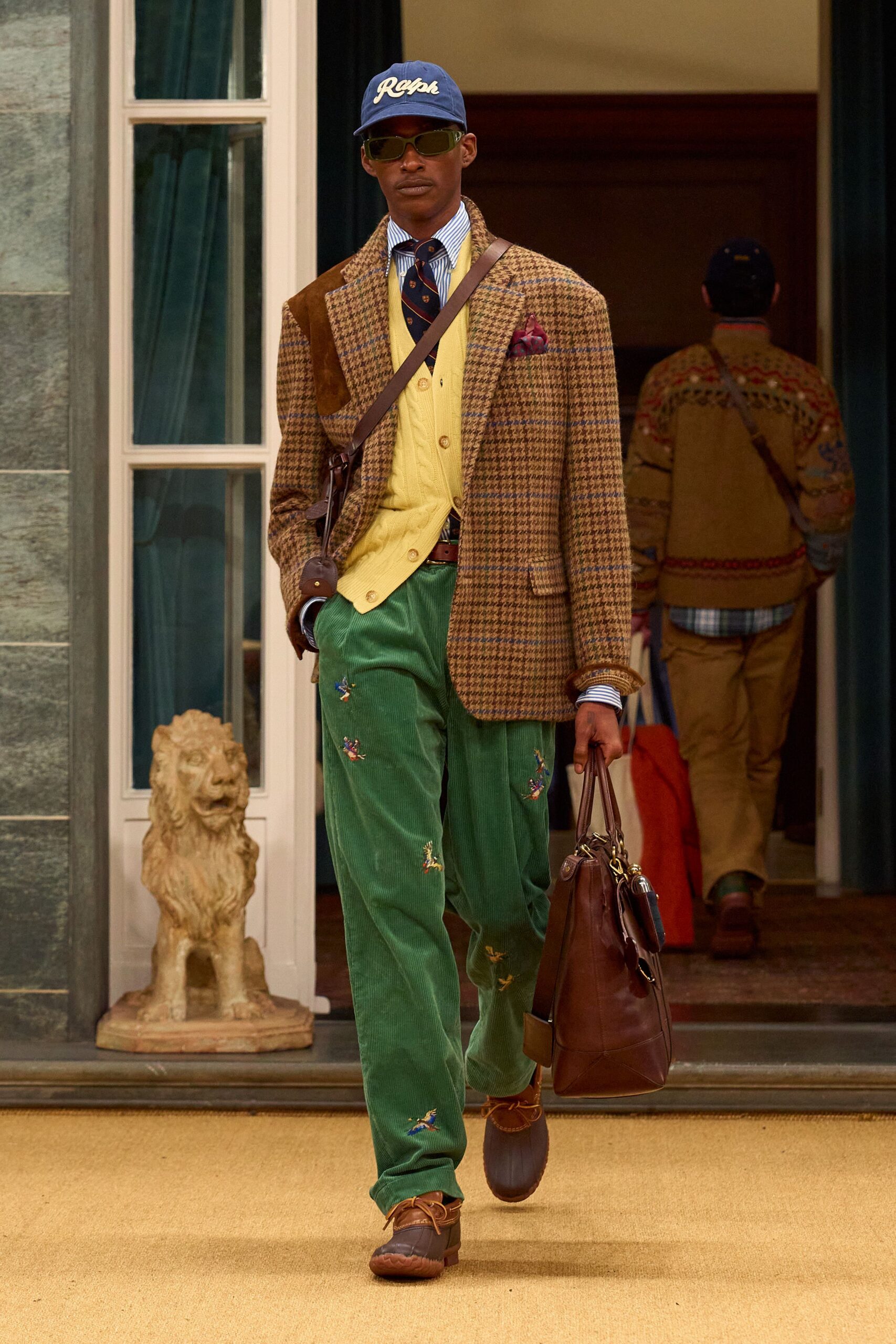 brown tweed long-sleeve collared structured checked blazer