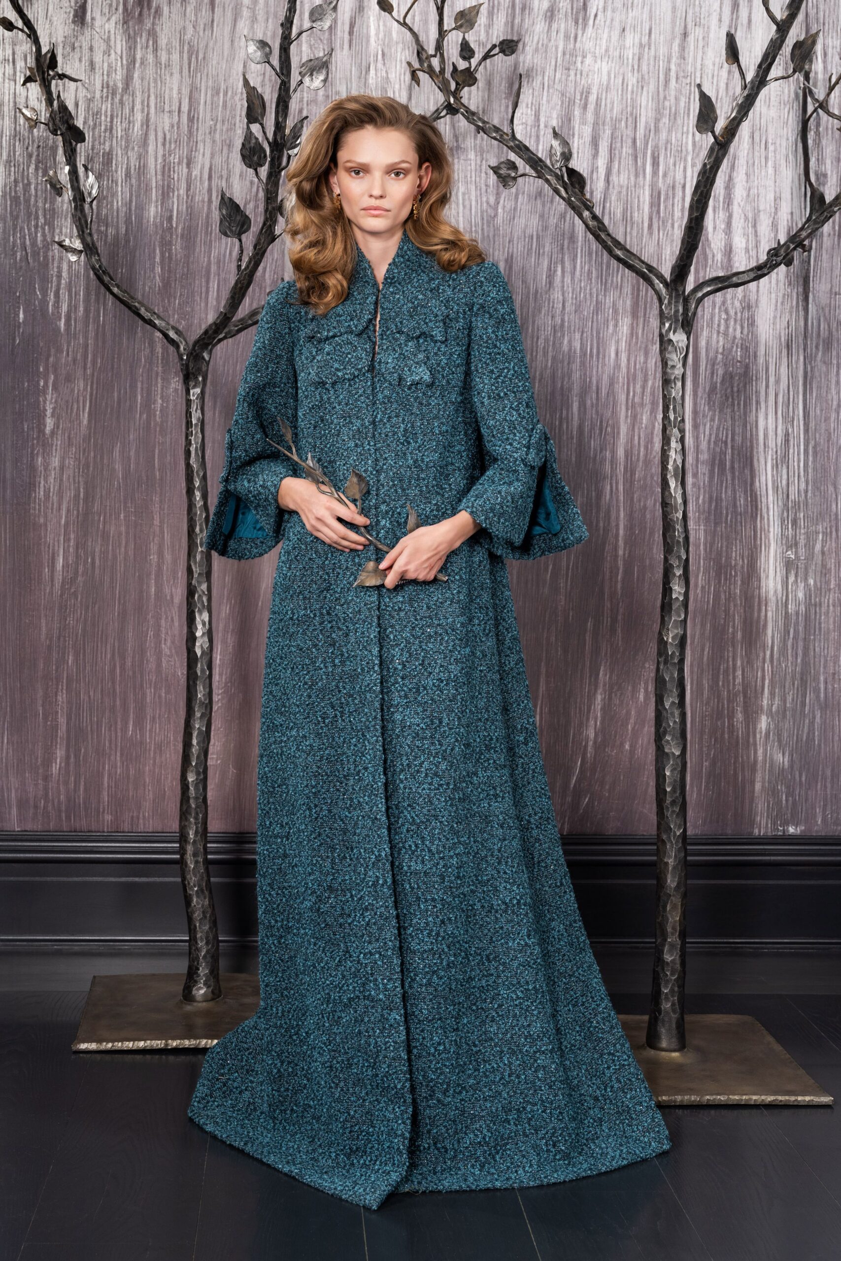 blue tweed relaxed coat