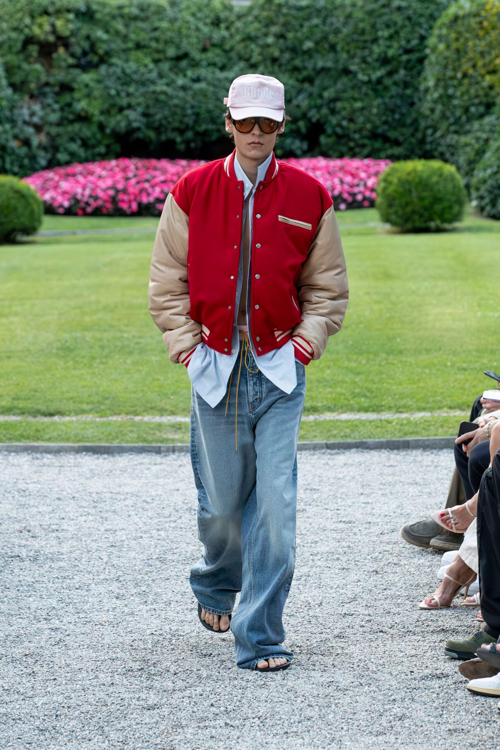 red cotton long-sleeve collared relaxed zippered jacket