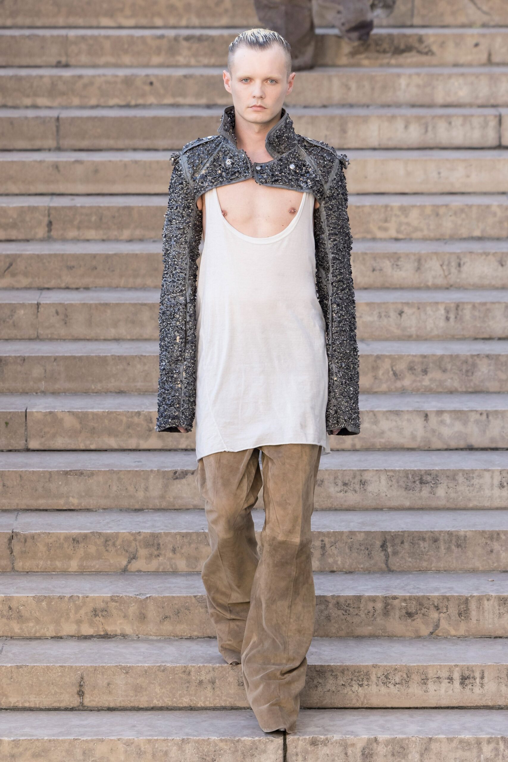 beige suede relaxed wide-leg pants