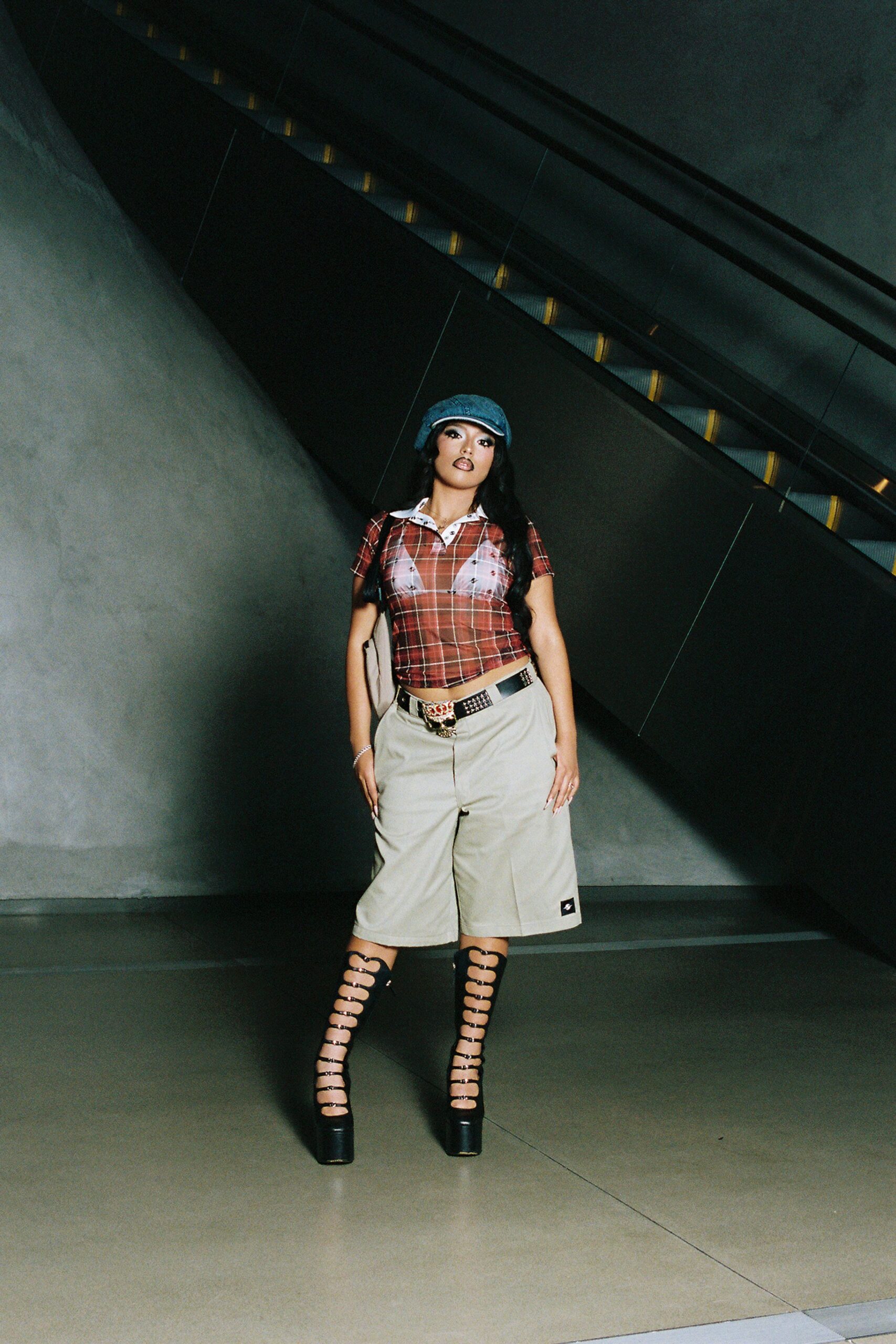 fitted checked shirt with relaxed shorts