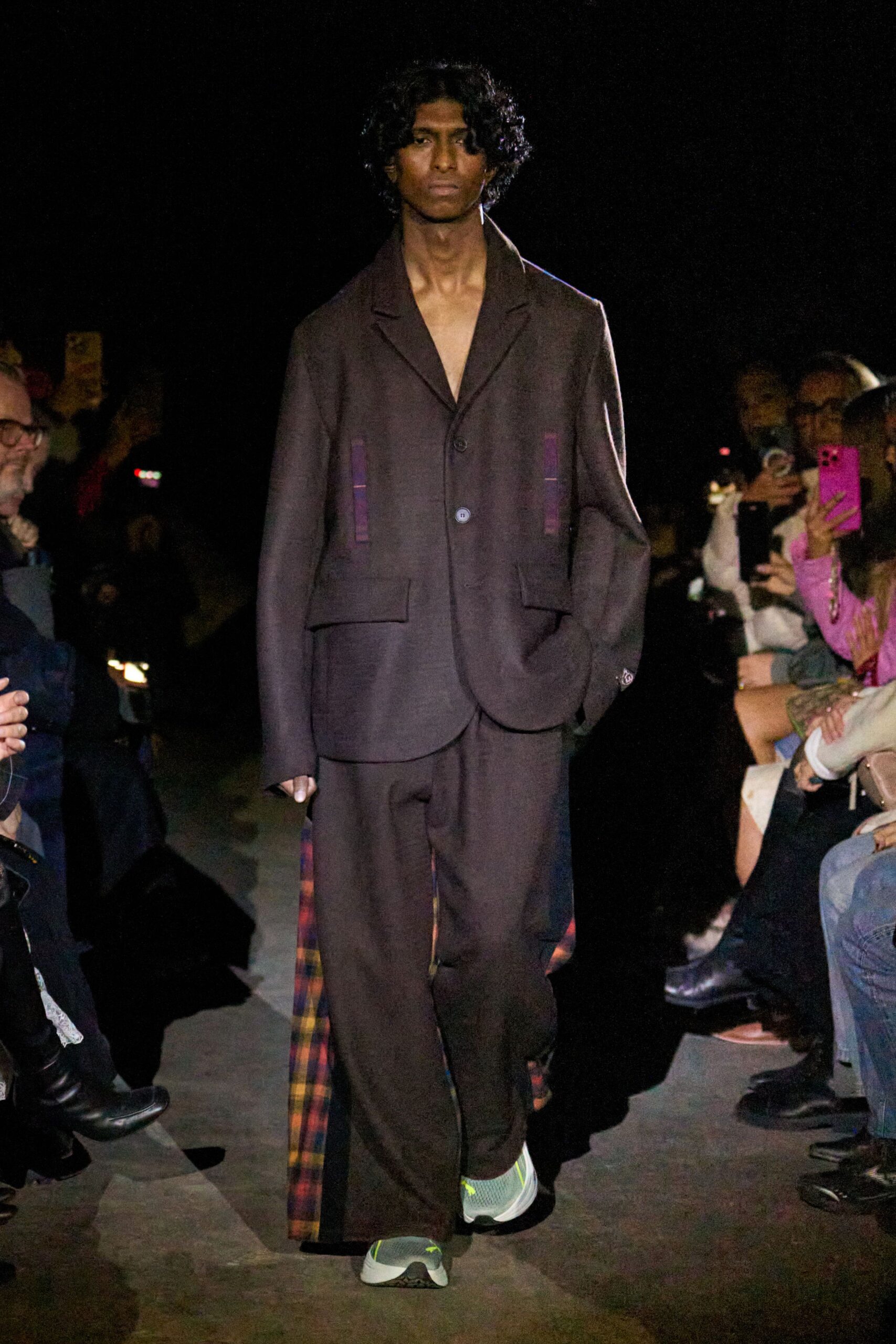 brown wool oversized straight-leg pants