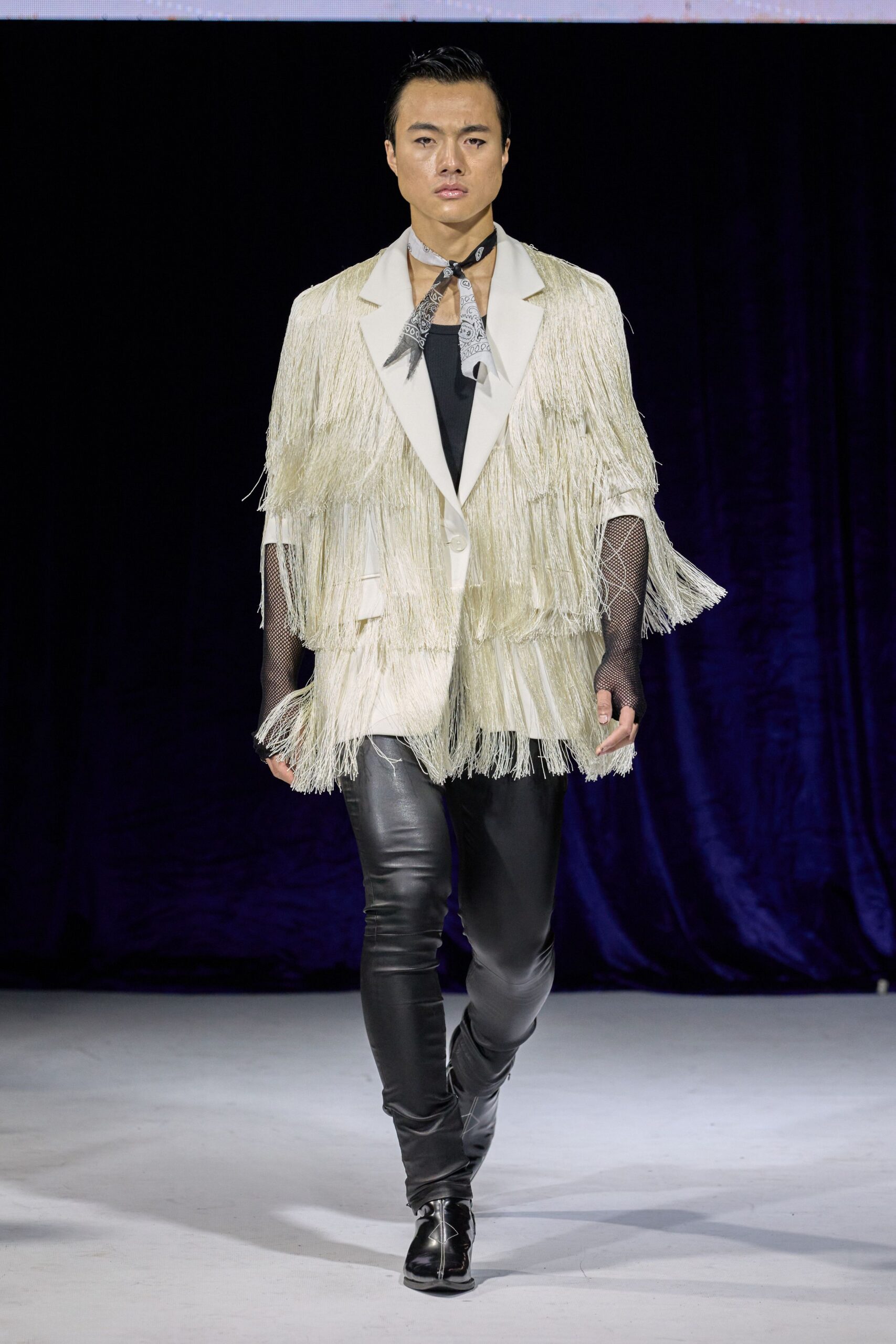 black leather slim straight-leg pants