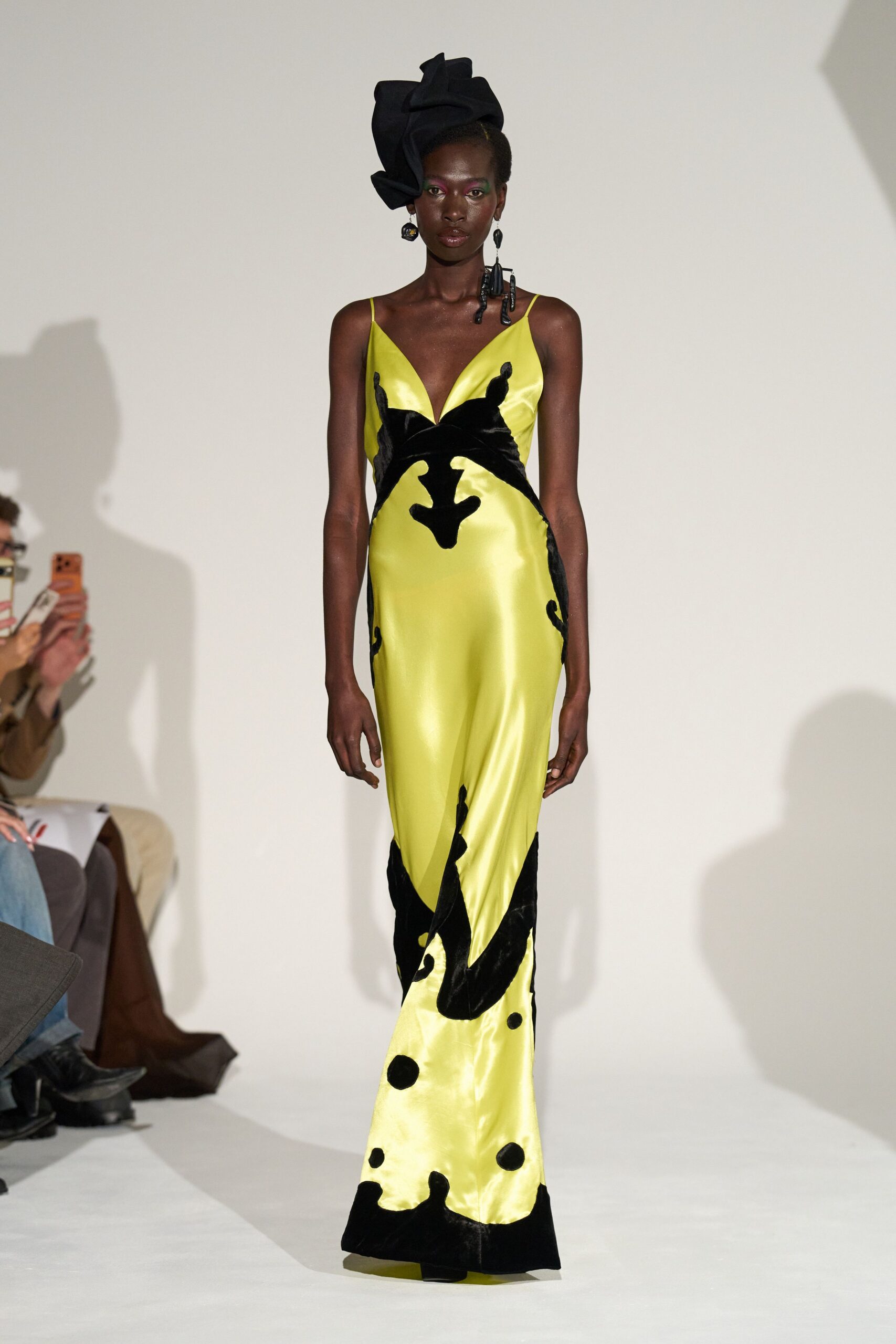 yellow black sleeveless gown