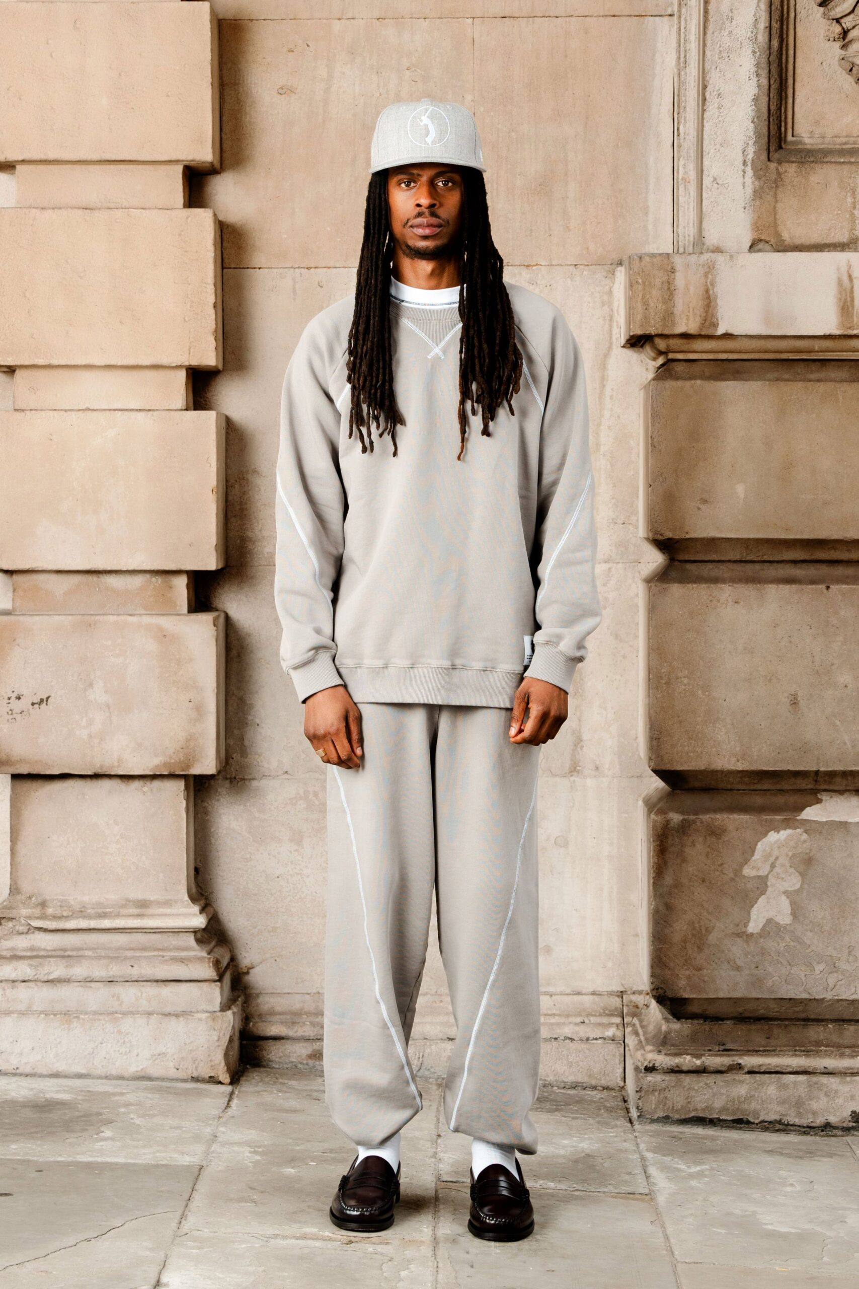 gray cotton relaxed embroidered pants