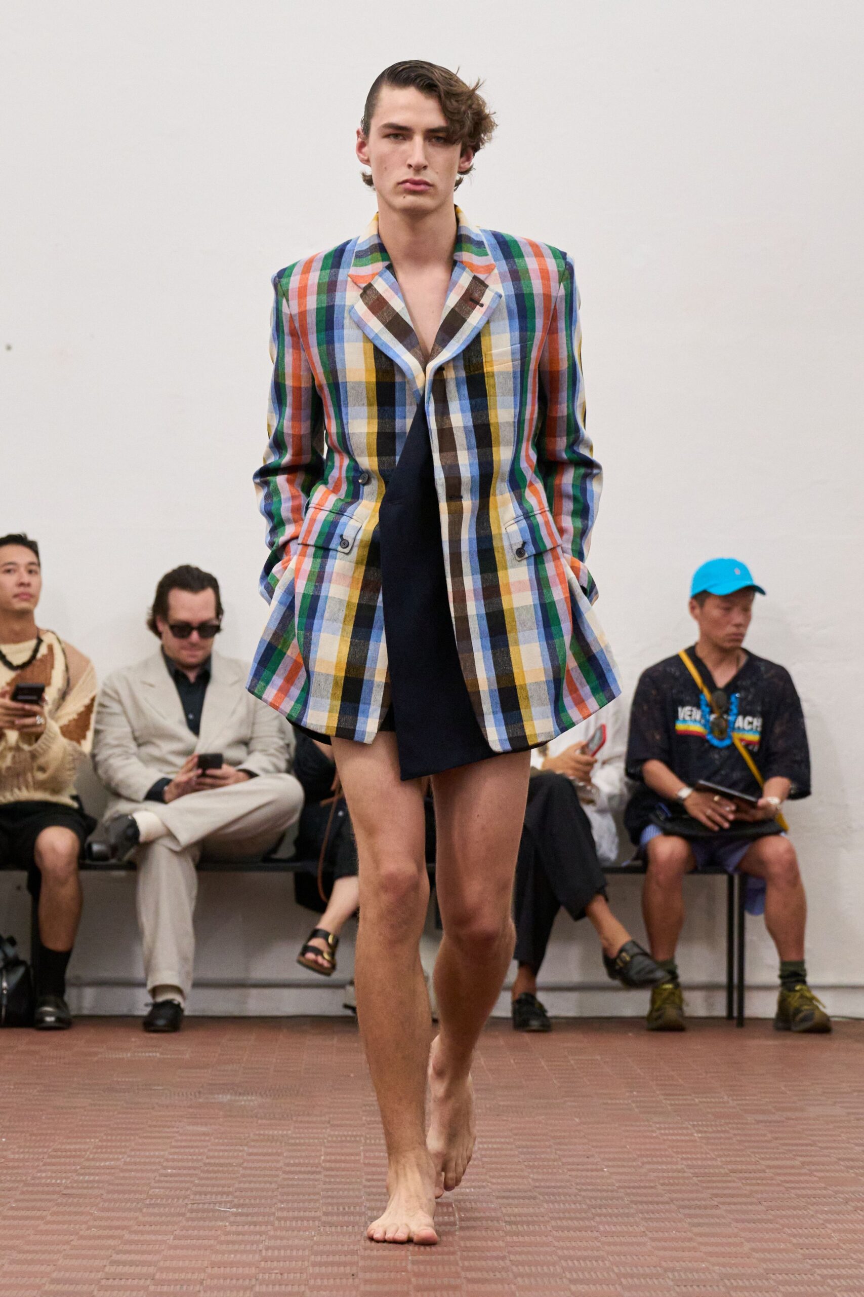 multi long-sleeve collared tailored checked blazer