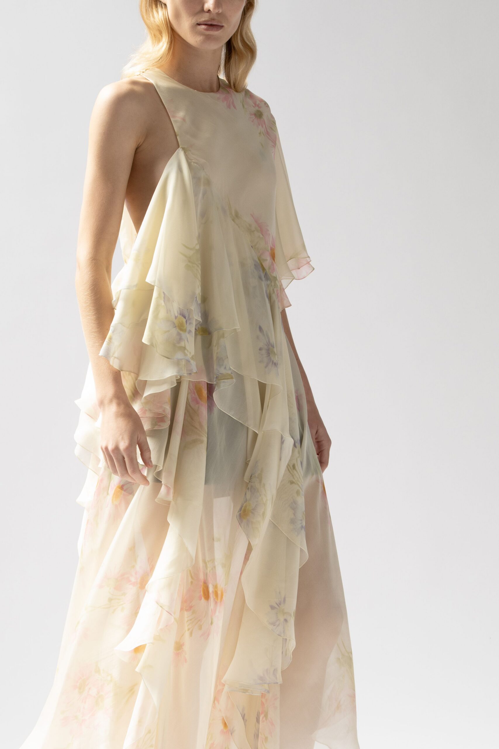 ivory floral chiffon gown