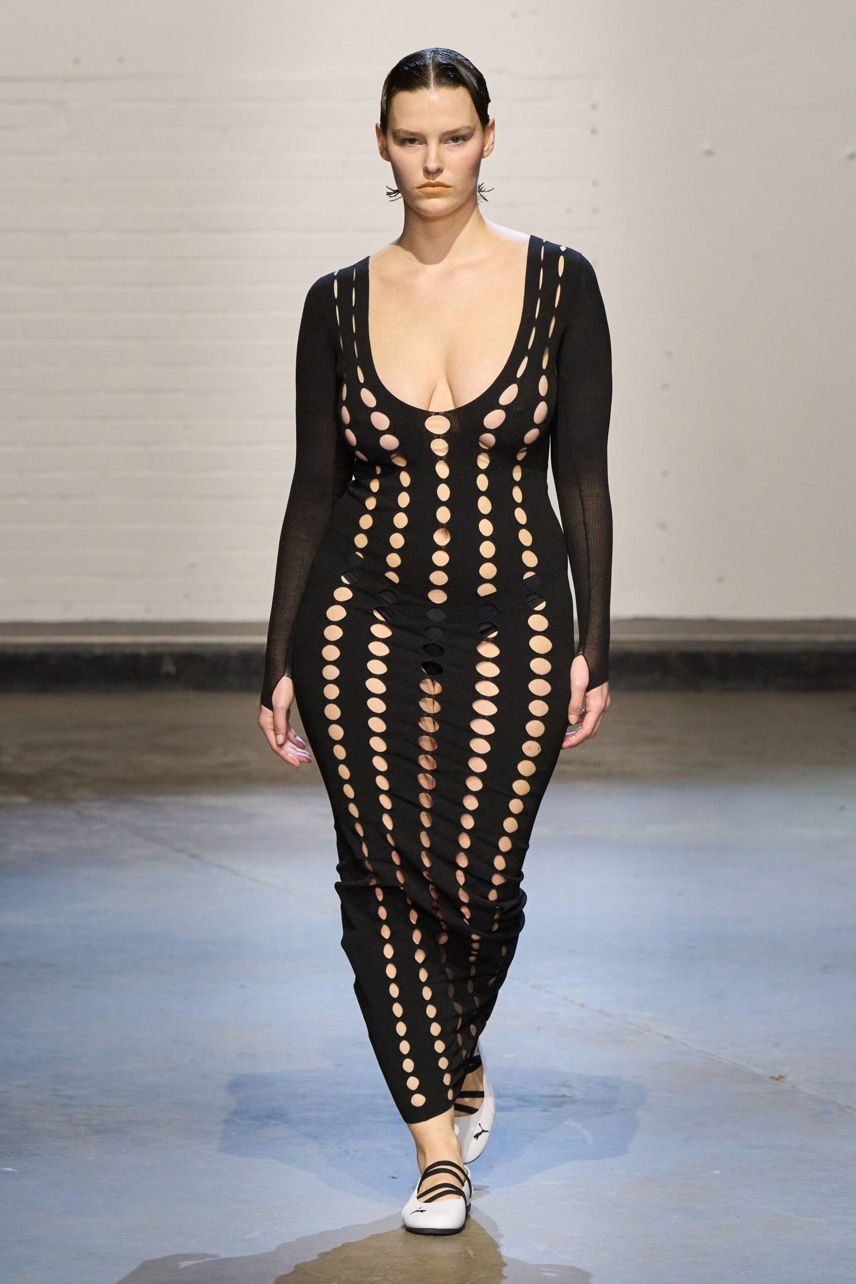 black cutout maxi dress with shoes