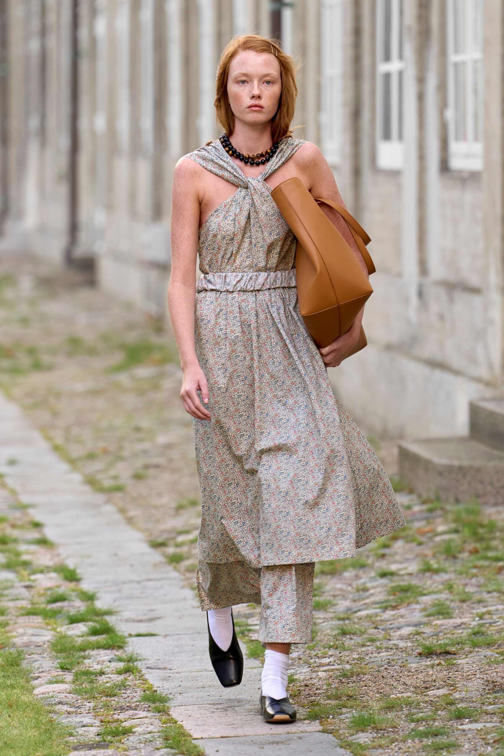 multi-colored floral midi dress