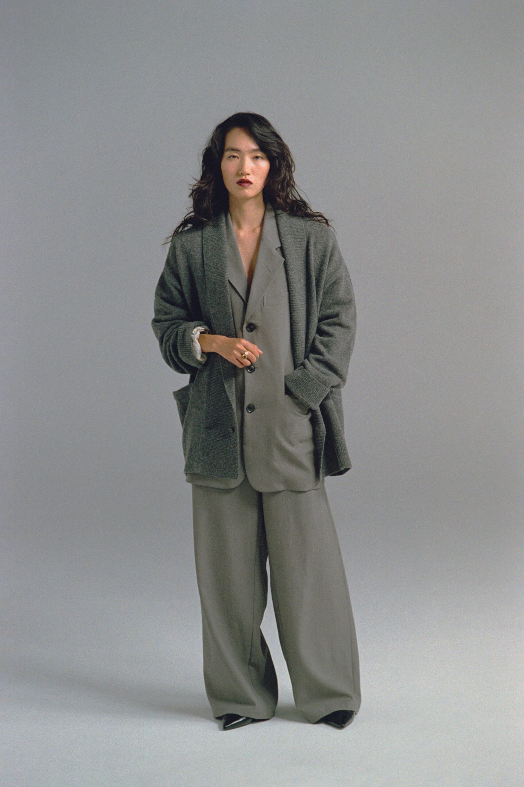 gray relaxed blazer and pants