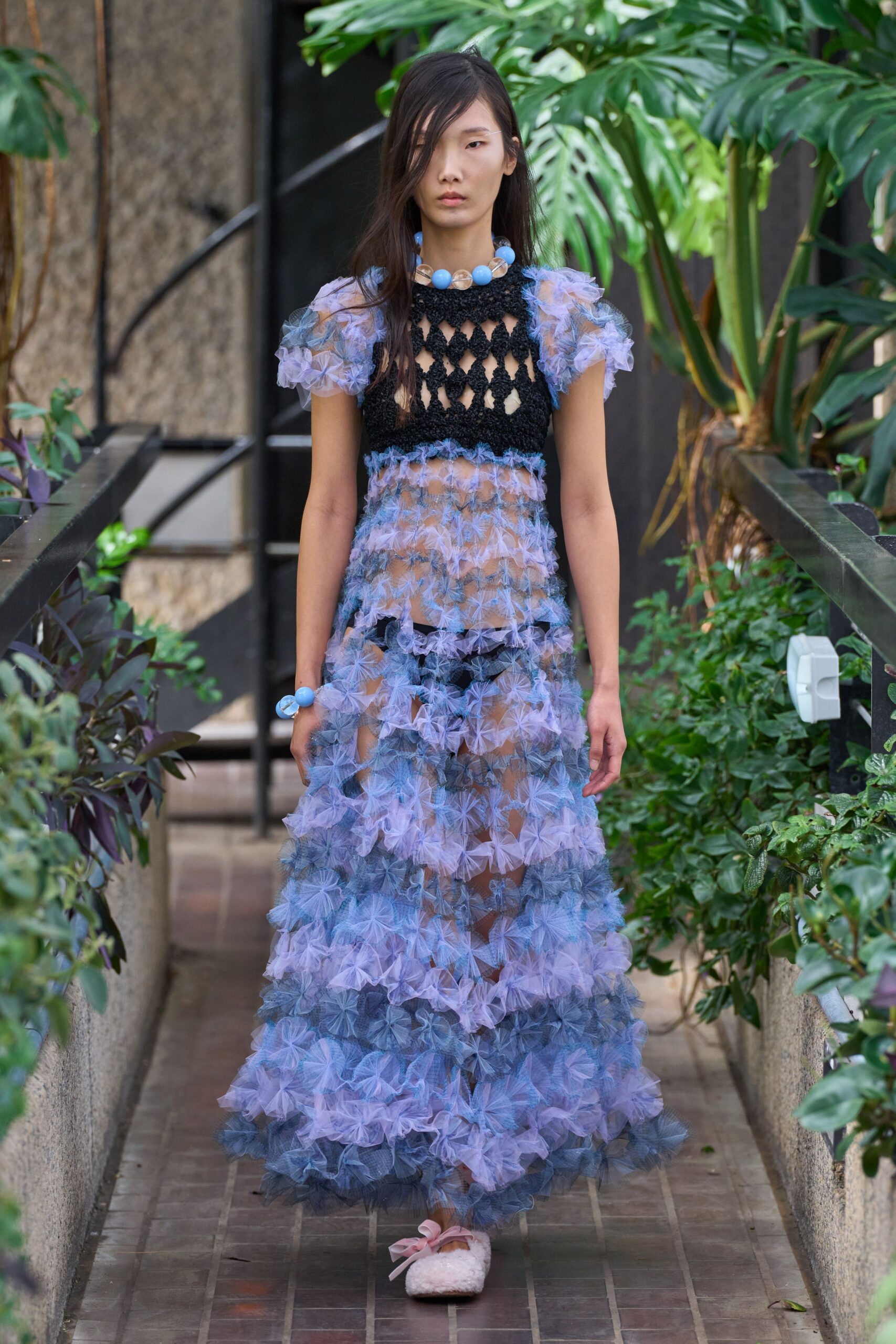blue purple layered ruffled dress