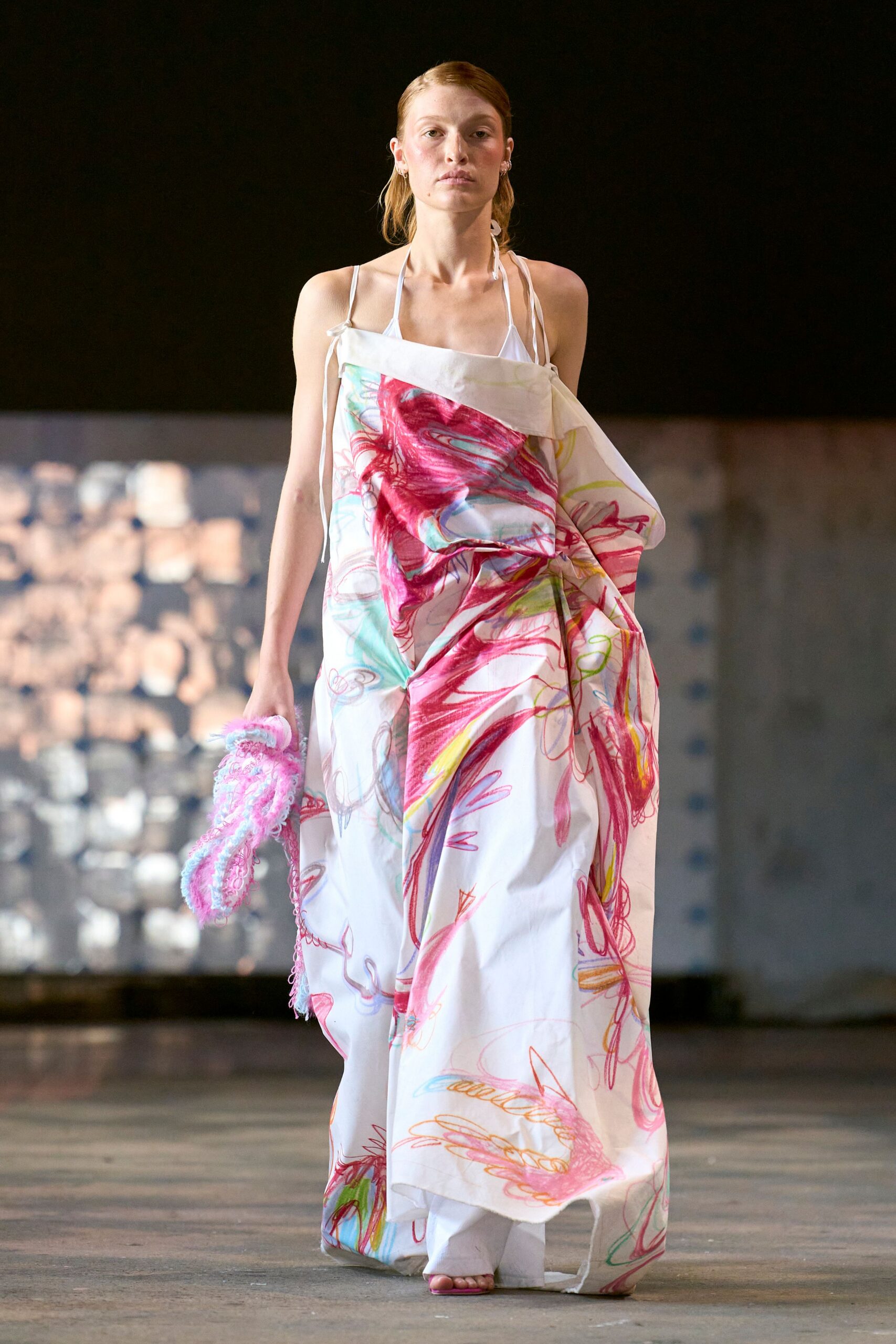 white multi-colored draped maxi dress
