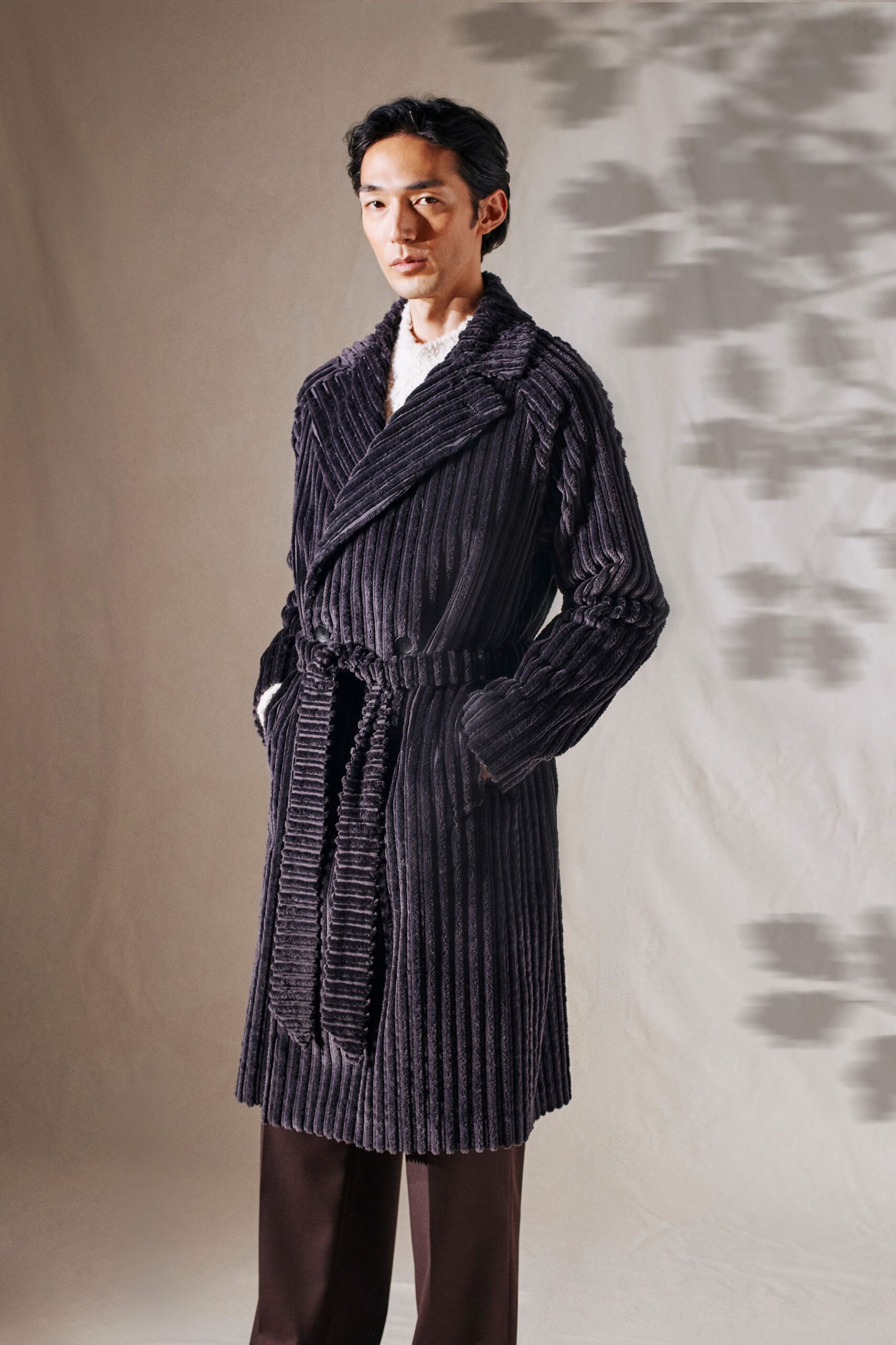 black velvet coat with brown pants