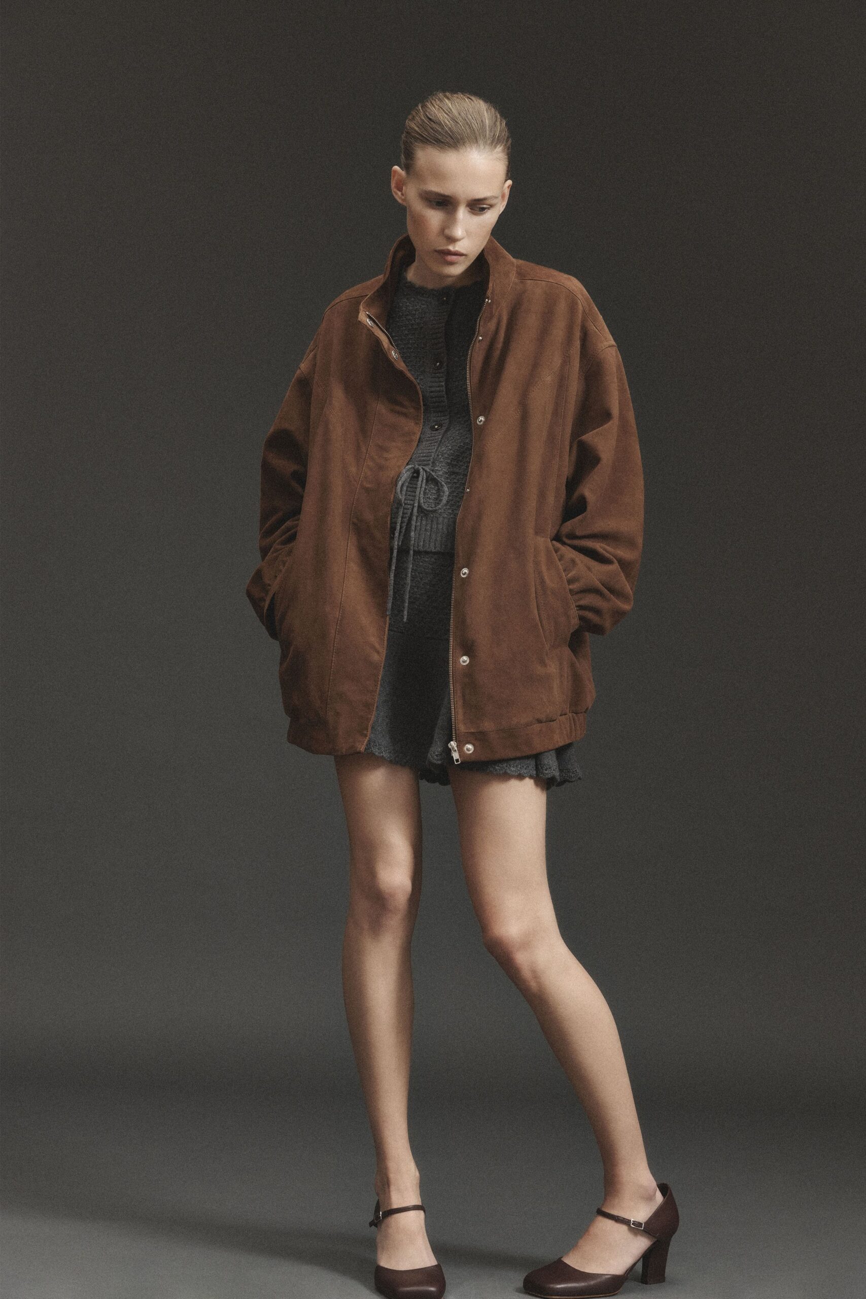 brown suede oversized jacket