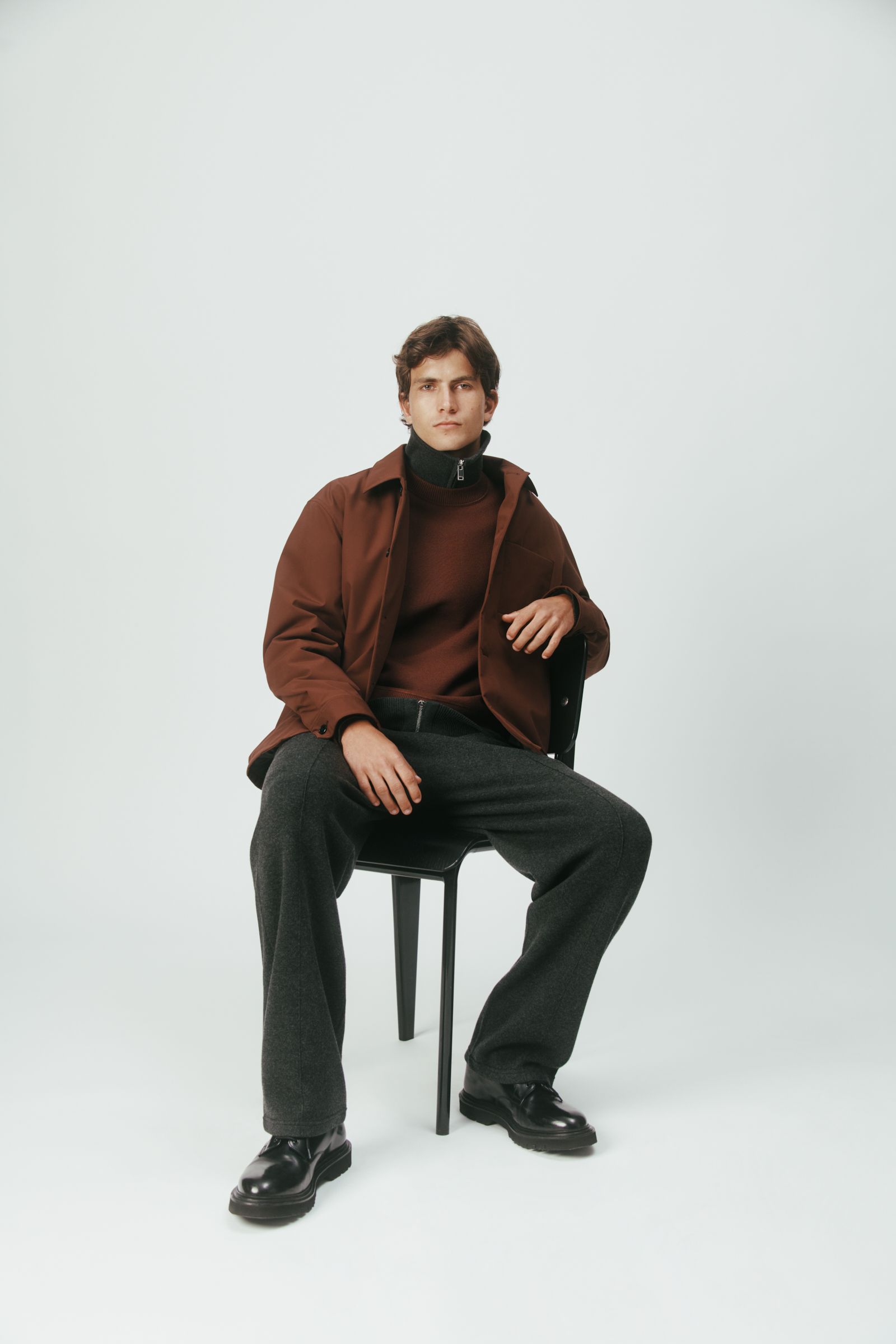 red wool high-neck fitted sweater