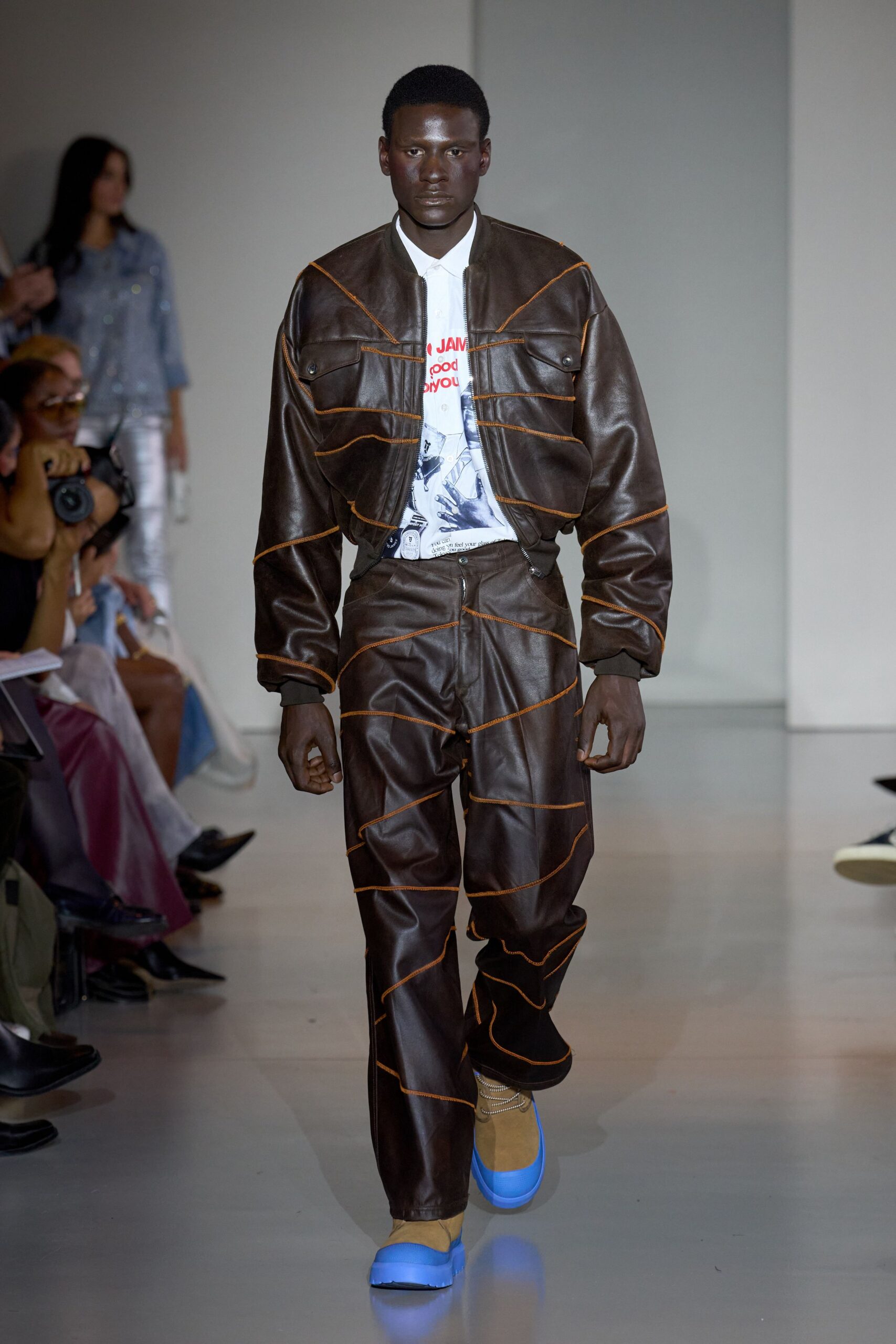 brown leather jacket and pants