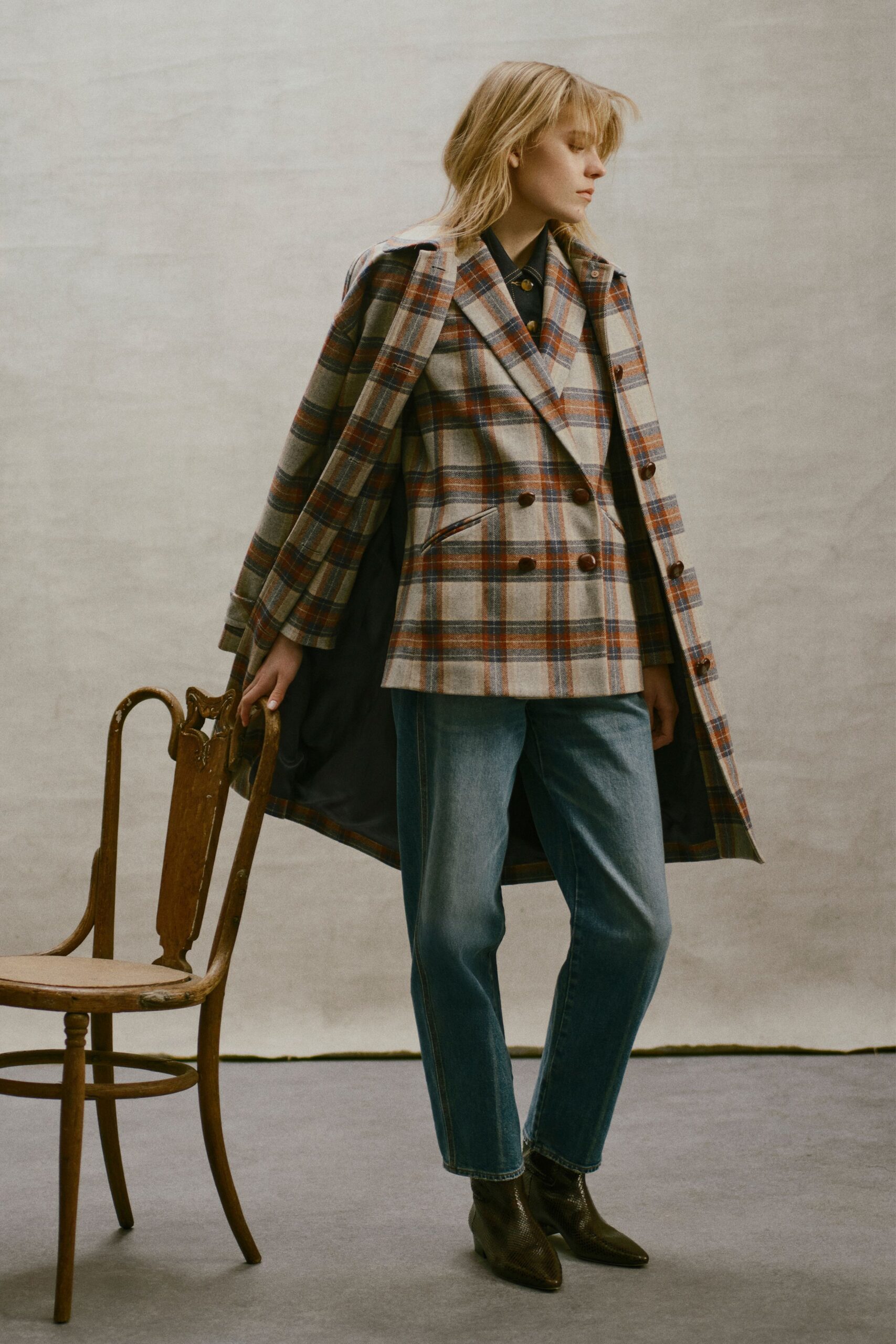 multi wool long-sleeve collared tailored checked blazer