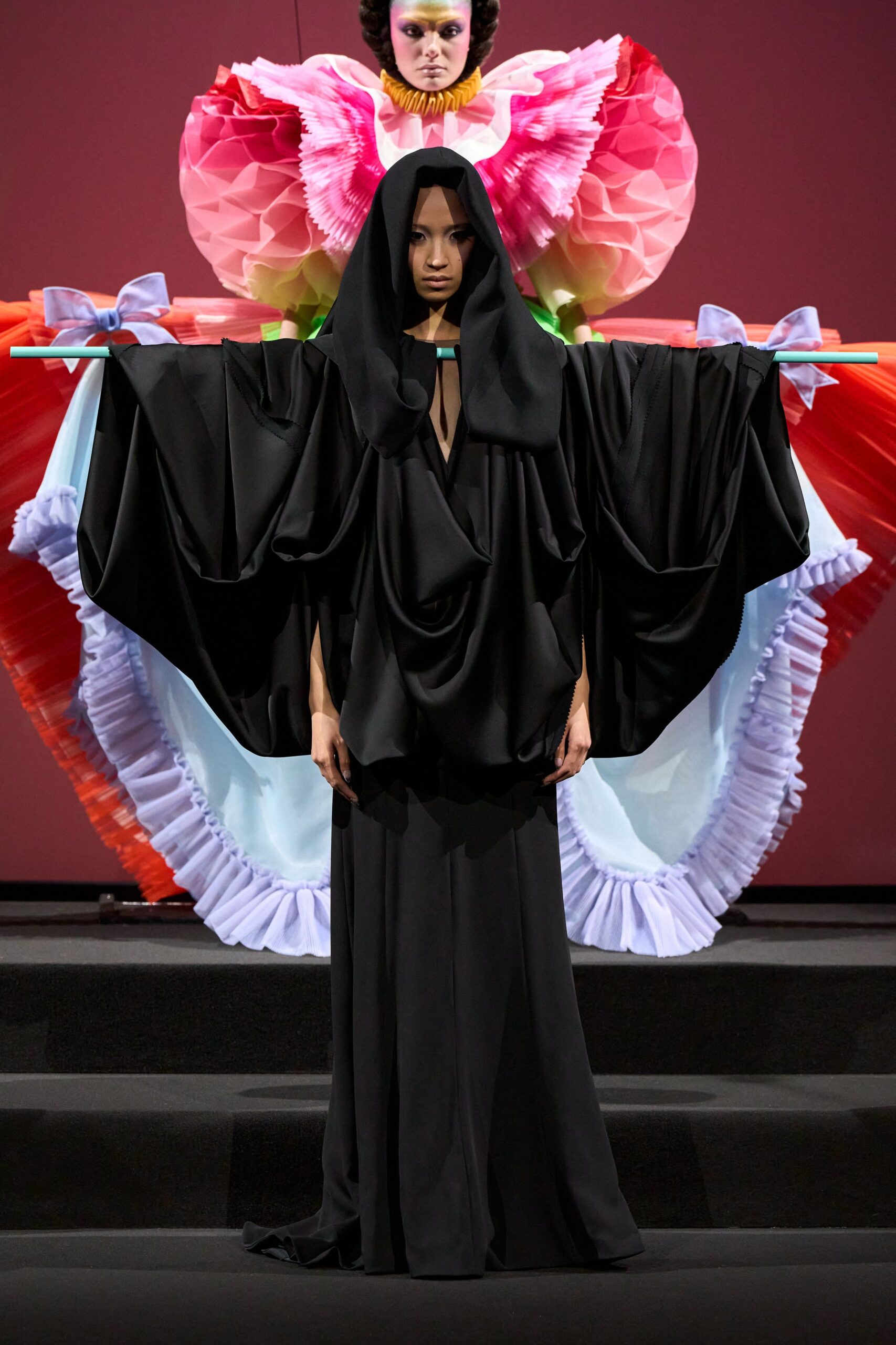 black silk long-sleeve gown